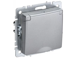 BRITE Розетка 1-местная с заземлением со шторками и крышкой 16А IP44 РСбш10-3-44-БрА алюминий ИЭК