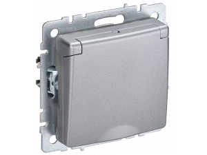 BRITE Розетка 1-местная с заземлением со шторками и крышкой 16А IP44 РСбш10-3-44-БрА алюминий ИЭК