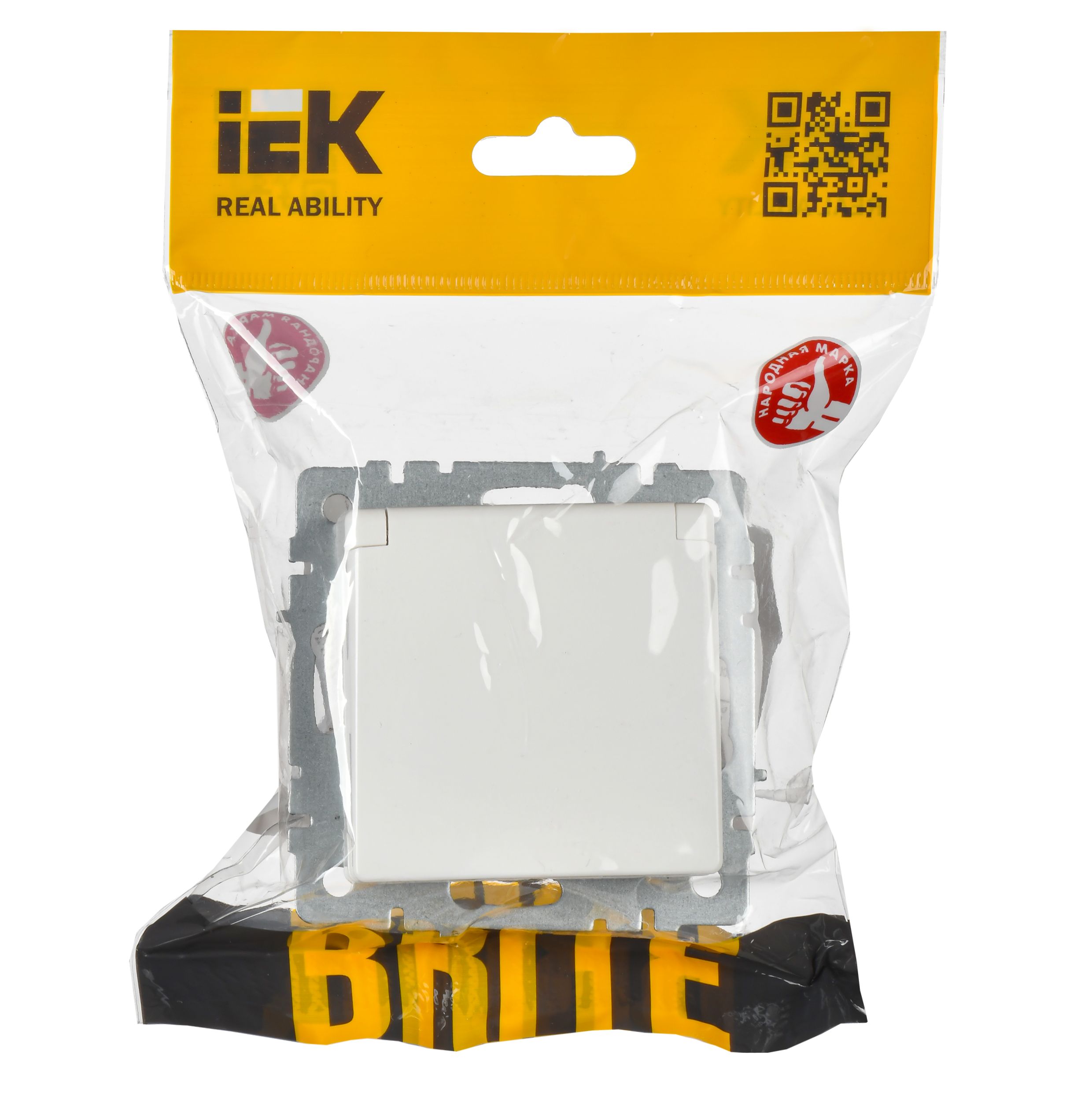BRITE Розетка 1-местная с заземлением со шторками и крышкой 16А IP44 РСбш10-3-44-БрБ белый ИЭК