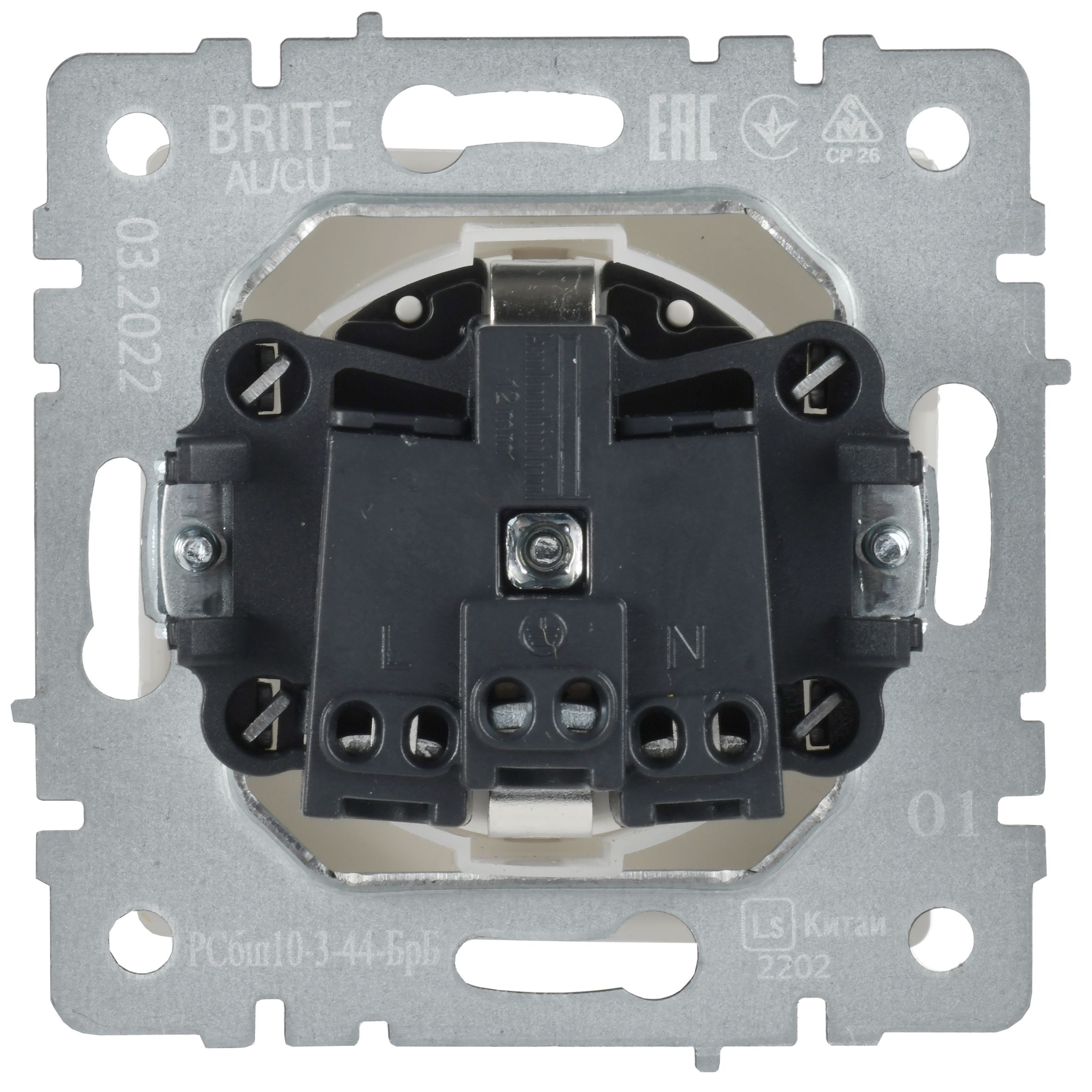 BRITE Розетка 1-местная с заземлением со шторками и крышкой 16А IP44 РСбш10-3-44-БрБ белый ИЭК