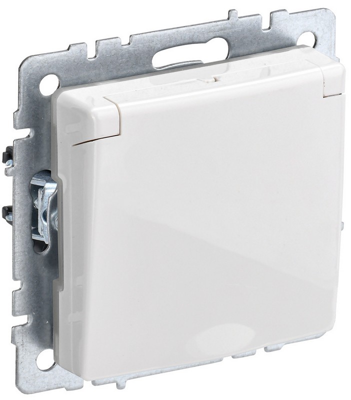 BRITE Розетка 1-местная с заземлением со шторками и крышкой 16А IP44 РСбш10-3-44-БрБ белый ИЭК