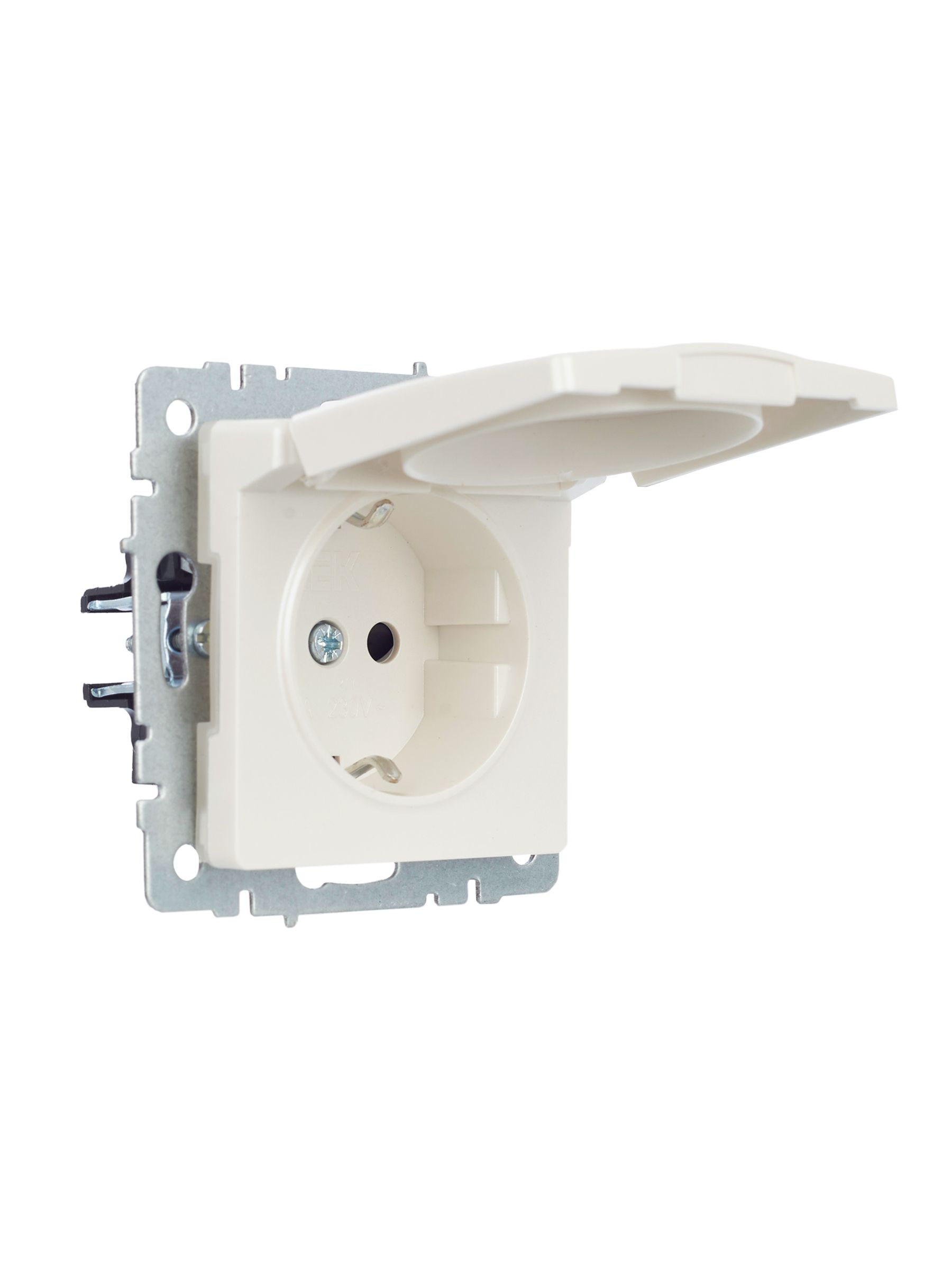 BRITE Розетка 1-местная с заземлением со шторками и крышкой 16А IP44 РСбш10-3-44-БрЖ жемчуг ИЭК