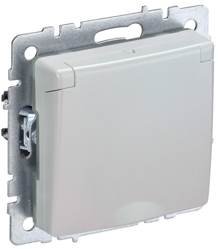 BRITE Розетка 1-местная с заземлением со шторками и крышкой 16А IP44 РСбш10-3-44-БрЖ жемчуг ИЭК