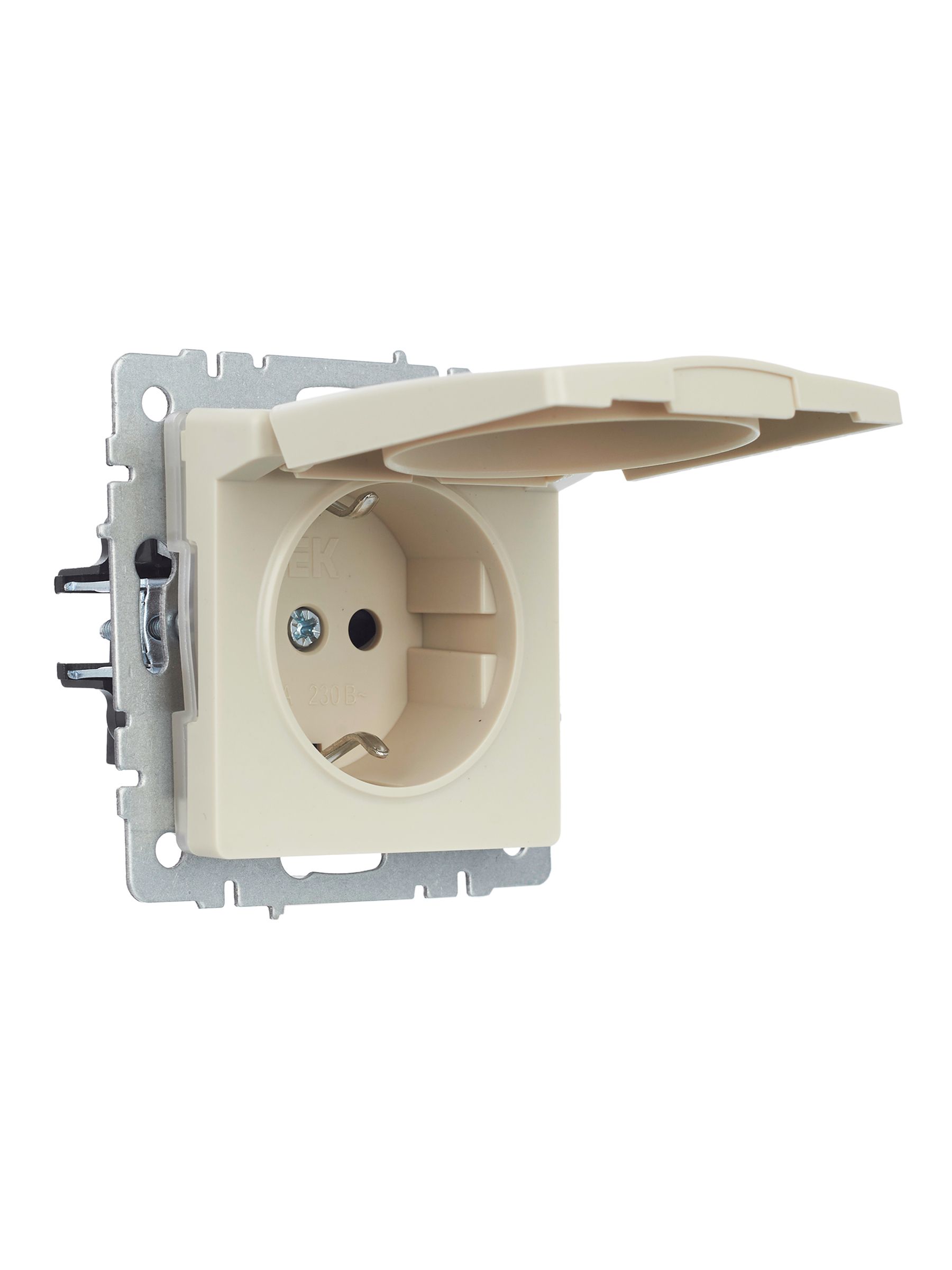 BRITE Розетка 1-местная с заземлением с защитными шторками и крышкой 16А IP44 РСбш10-3-44-БрКр бежевый ИЭК