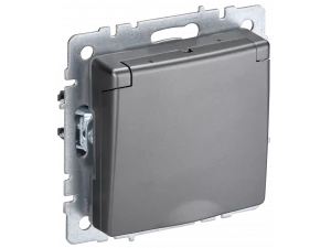 BRITE Розетка 1-местная с заземлением с защитными шторками и крышкой 16А IP44 РСбш10-3-44-БрС сталь