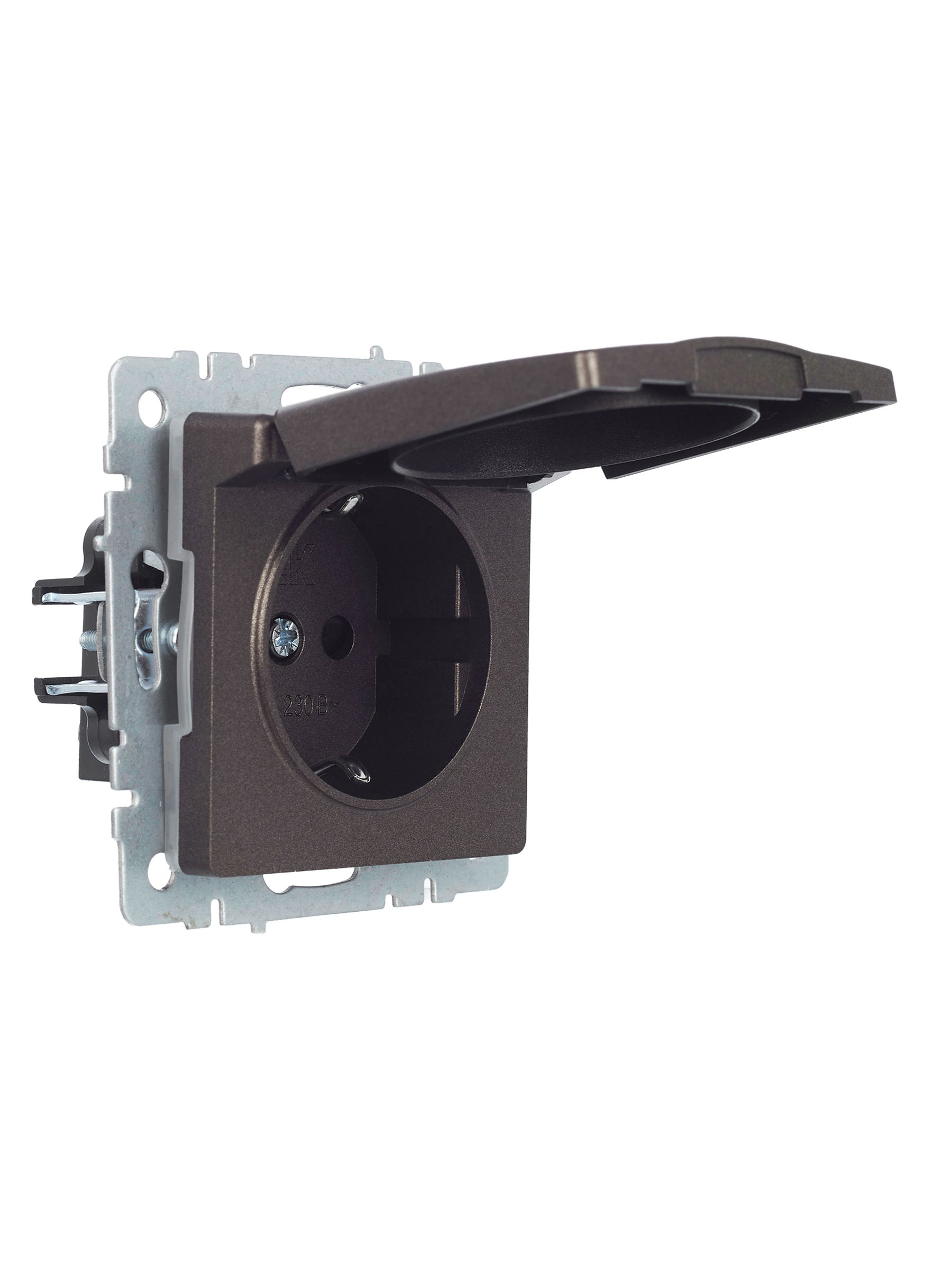 BRITE Розетка 1-местная с заземлением с защитными шторками и крышкой 16А IP44 РСбш10-3-44-БрТБ темная бронза ИЭК