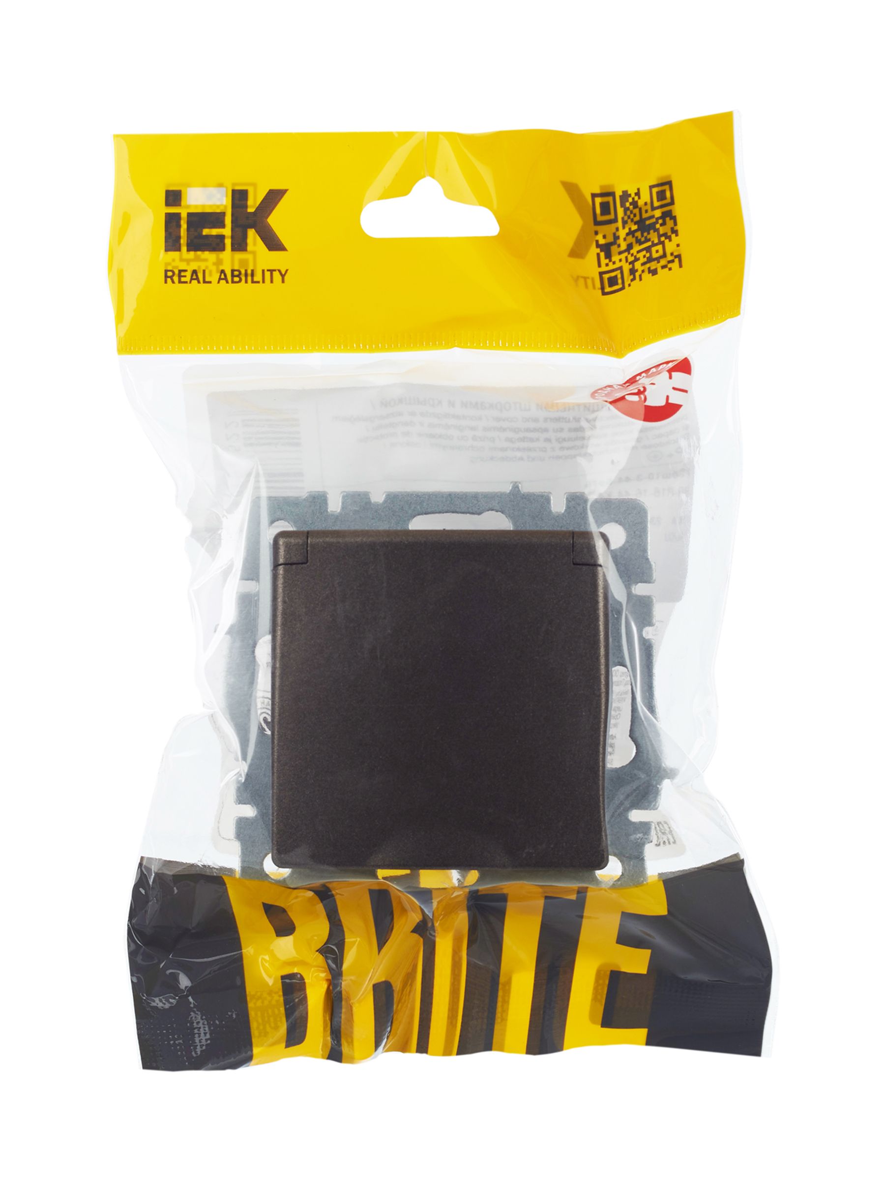 BRITE Розетка 1-местная с заземлением с защитными шторками и крышкой 16А IP44 РСбш10-3-44-БрТБ темная бронза ИЭК