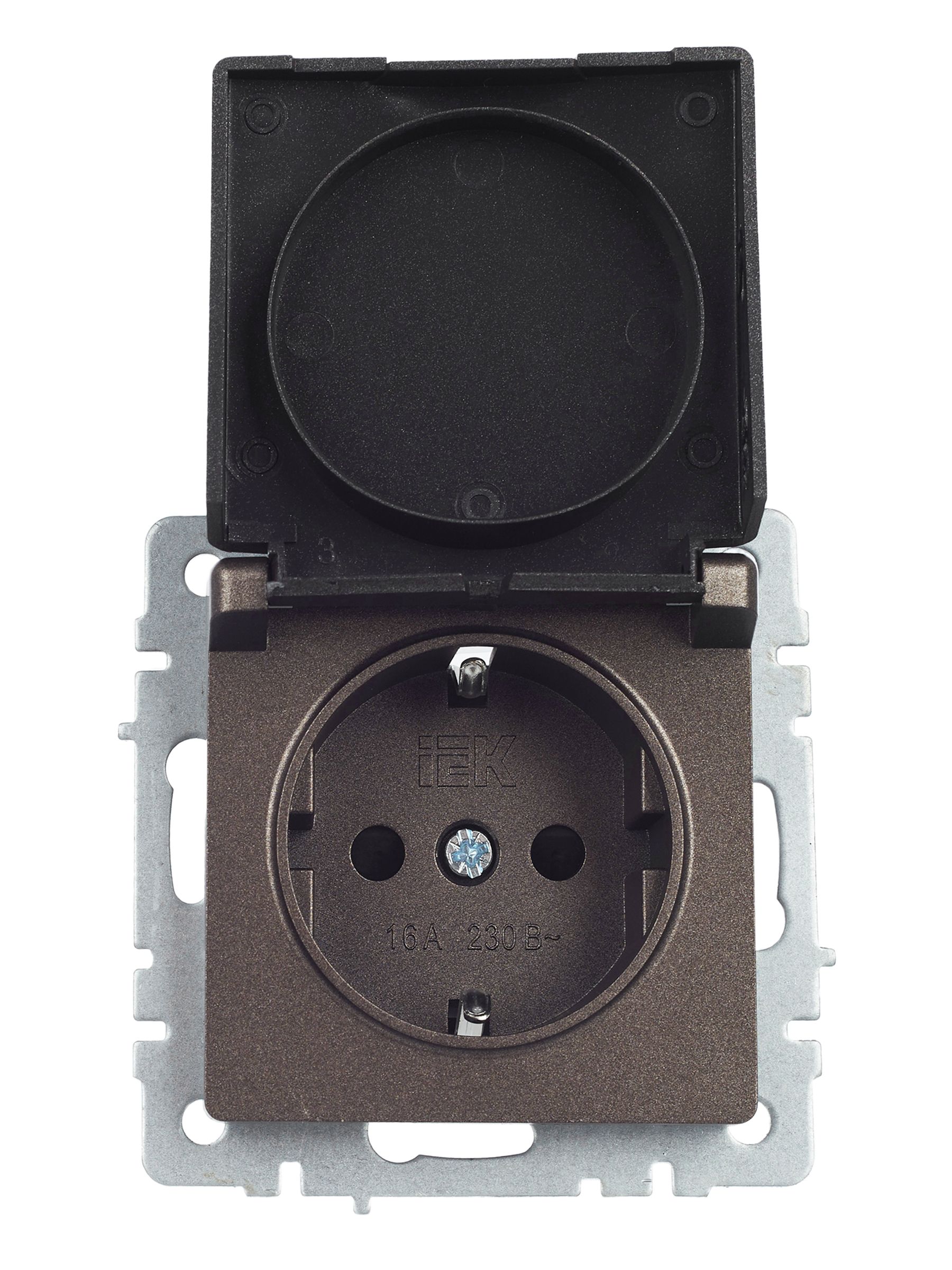 BRITE Розетка 1-местная с заземлением с защитными шторками и крышкой 16А IP44 РСбш10-3-44-БрТБ темная бронза ИЭК