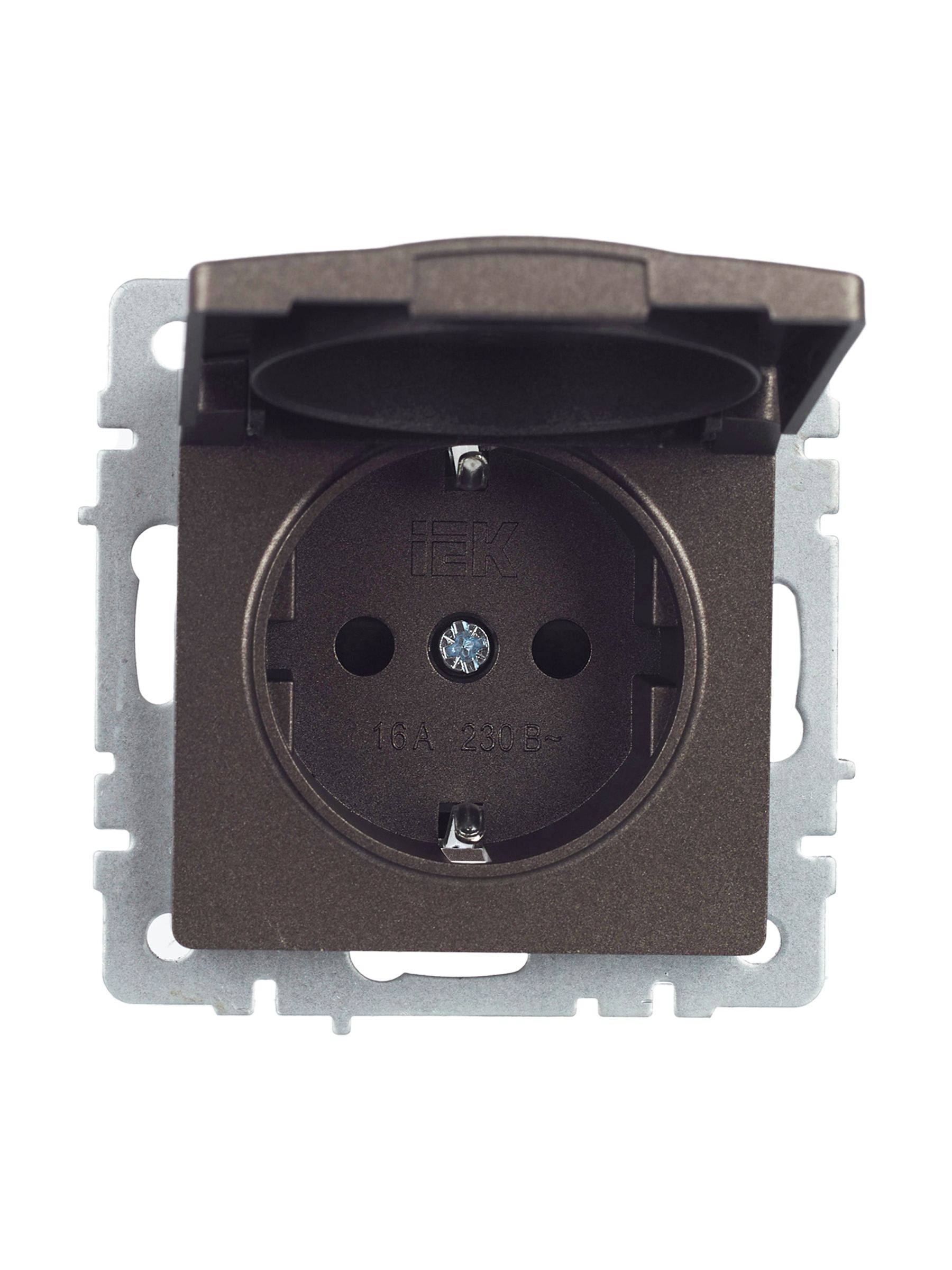 BRITE Розетка 1-местная с заземлением с защитными шторками и крышкой 16А IP44 РСбш10-3-44-БрТБ темная бронза ИЭК