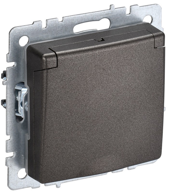 BRITE Розетка 1-местная с заземлением с защитными шторками и крышкой 16А IP44 РСбш10-3-44-БрТБ темная бронза ИЭК