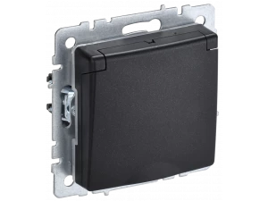 BRITE Розетка 1-местная с заземлением с защитными шторками и крышкой 16А IP44 РСбш10-3-44-БрЧ черный