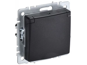 BRITE Розетка 1-местная с заземлением с защитными шторками и крышкой 16А IP44 РСбш10-3-44-БрЧ черный