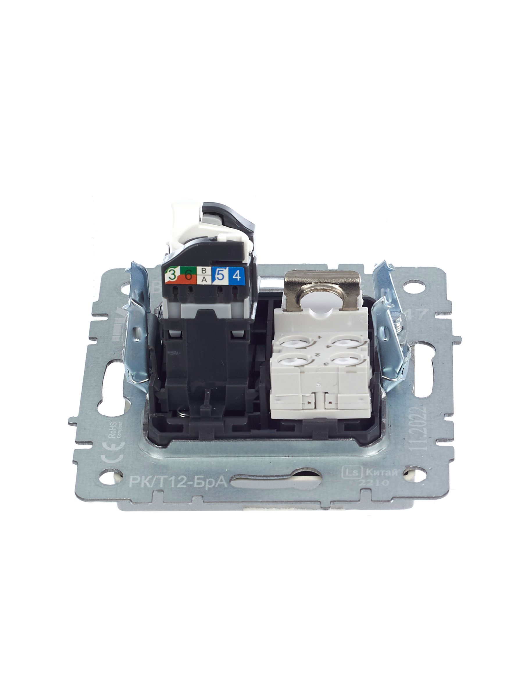BRITE Розетка двойная RJ11+RJ45 кат.5E РК/Т12-БрА алюминий ИЭК