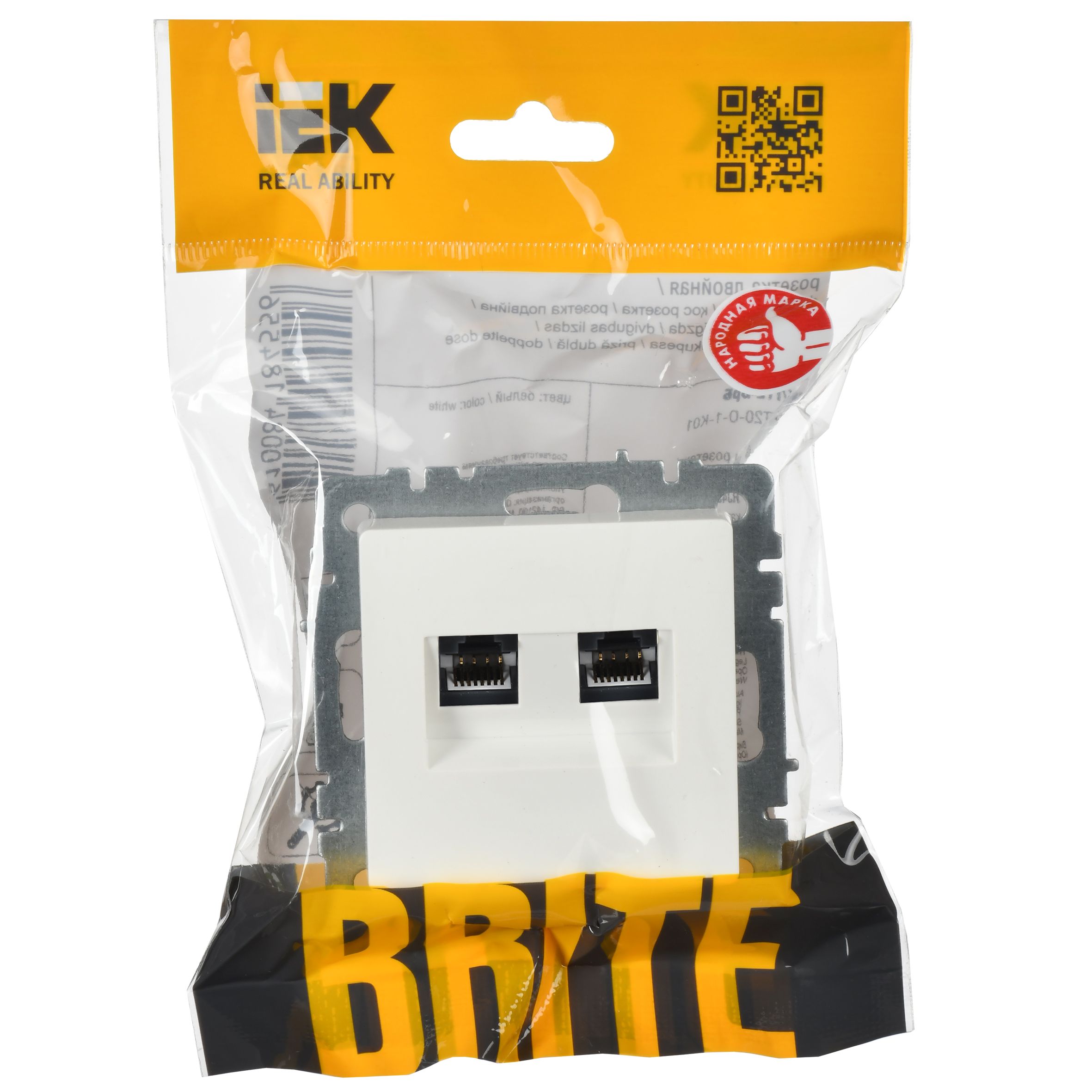 Розетка 2-местная RJ11+RJ45 кат.5E РК/Т12-БрБ белый BRITE ИЭК