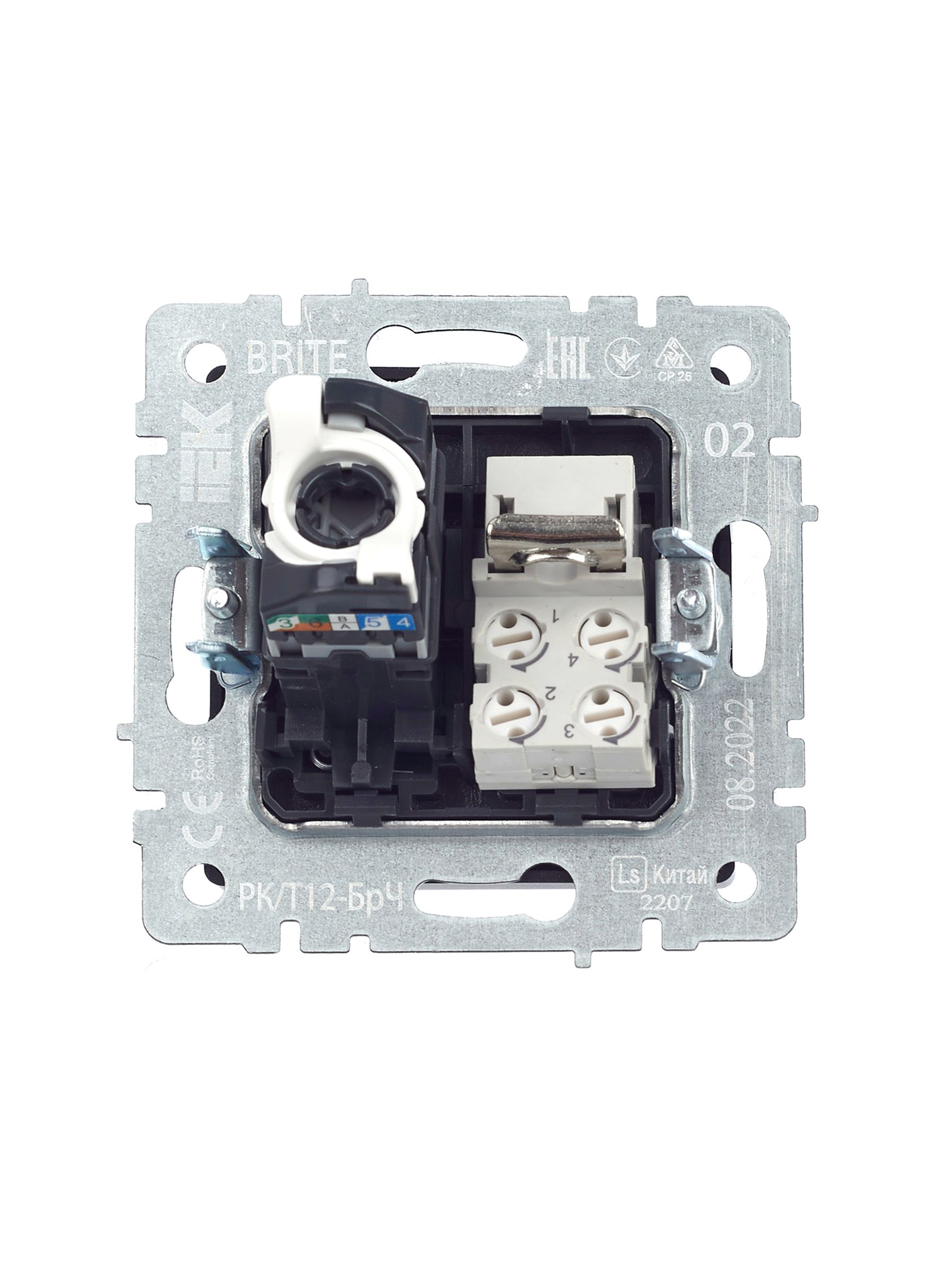 Розетка 2-местная RJ11+RJ45 кат.5E РК/Т12-БрЧ черный BRITE ИЭК