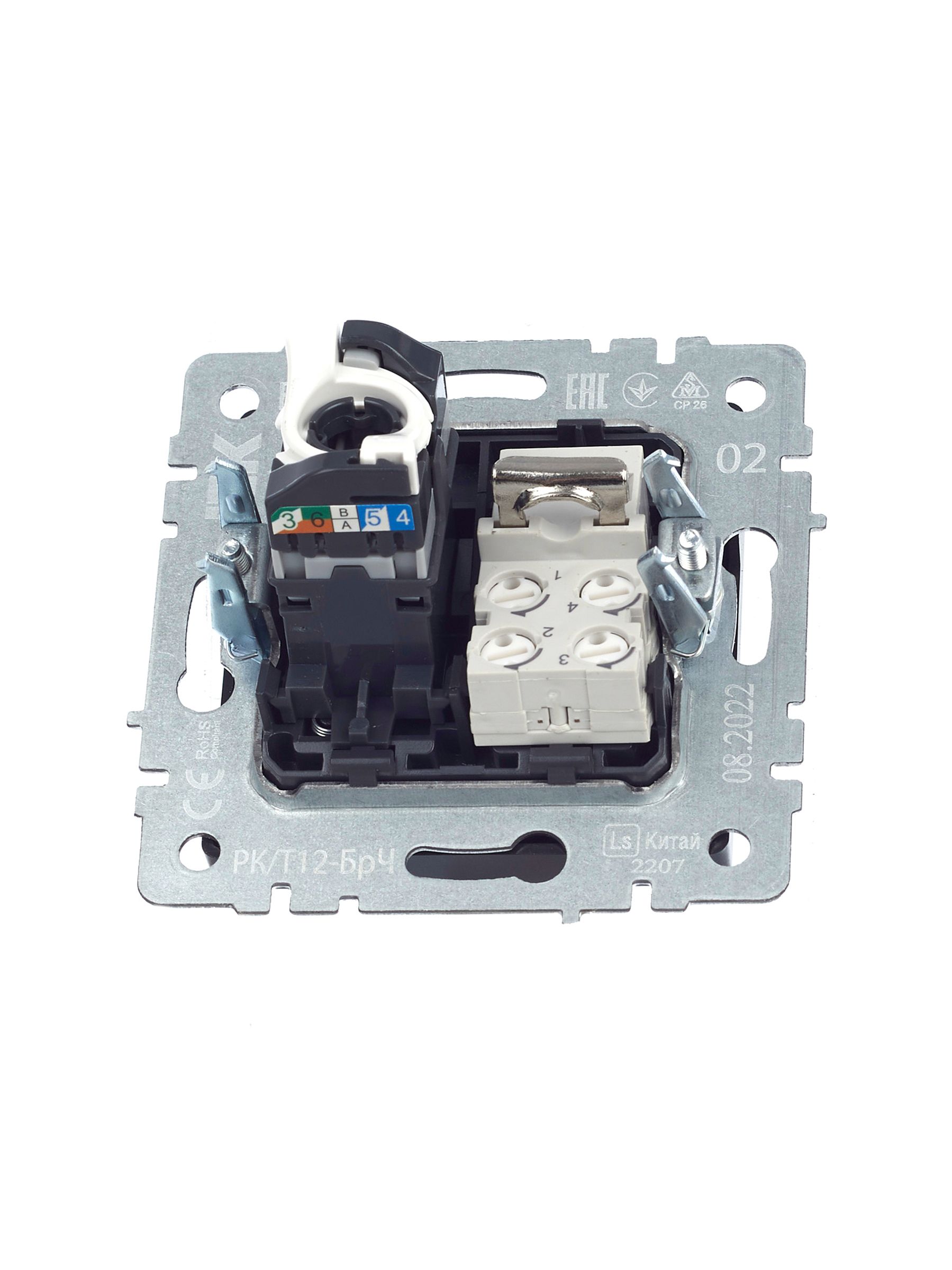 Розетка 2-местная RJ11+RJ45 кат.5E РК/Т12-БрЧ черный BRITE ИЭК