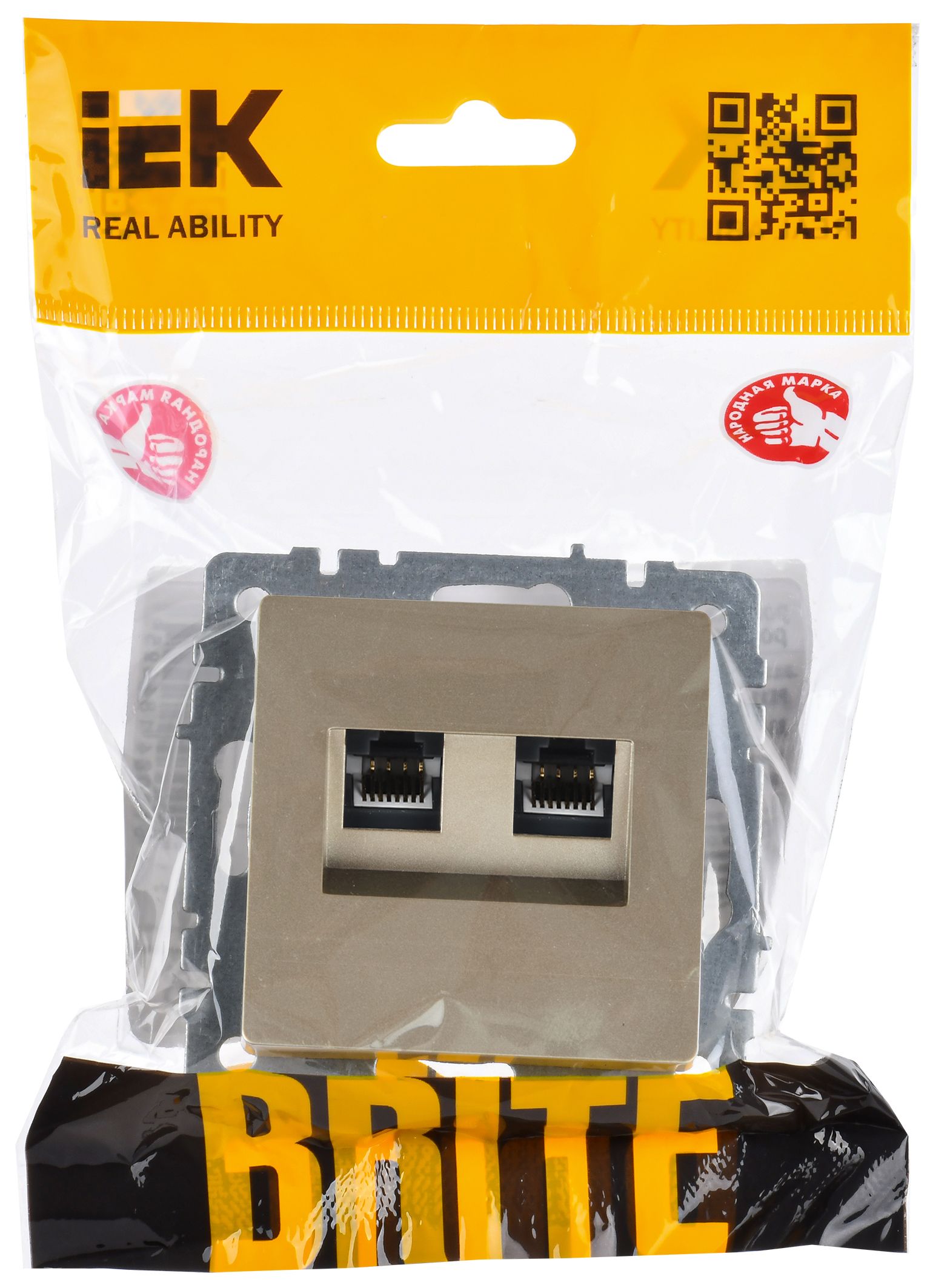 Розетка двойная RJ11+RJ45 кат.5E РК/Т12-БрШ шампань BRITE ИЭК
