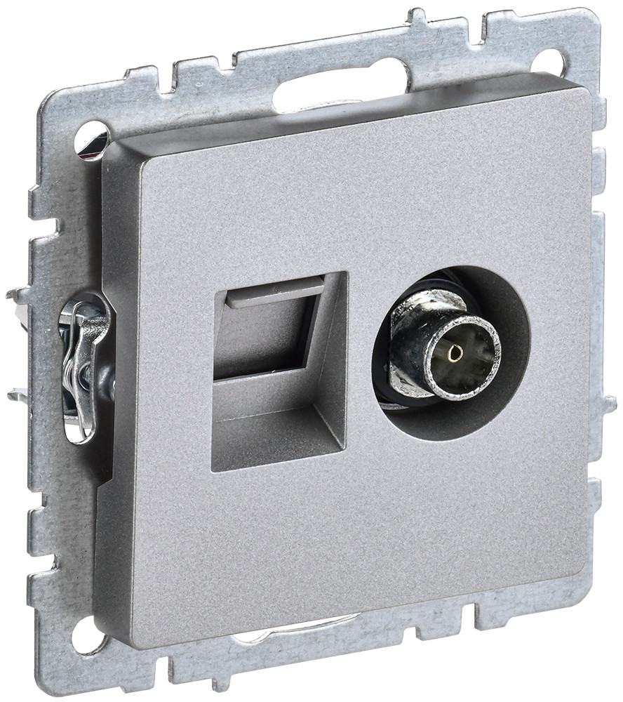 Розетка 2-местная TV+RJ45 кат.5E РТВ/РК12-БрА алюминий BRITE ИЭК