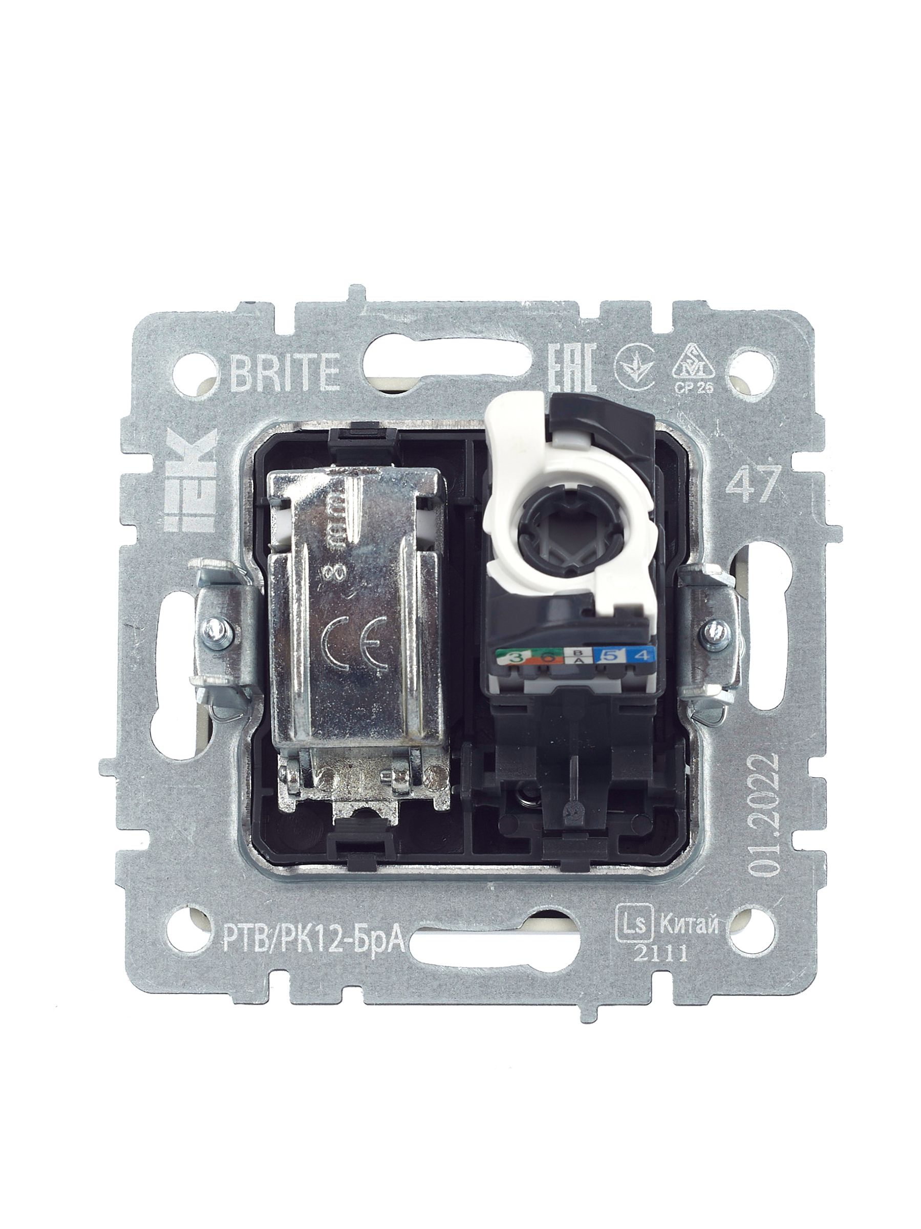 Розетка 2-местная TV+RJ45 кат.5E РТВ/РК12-БрА алюминий BRITE ИЭК