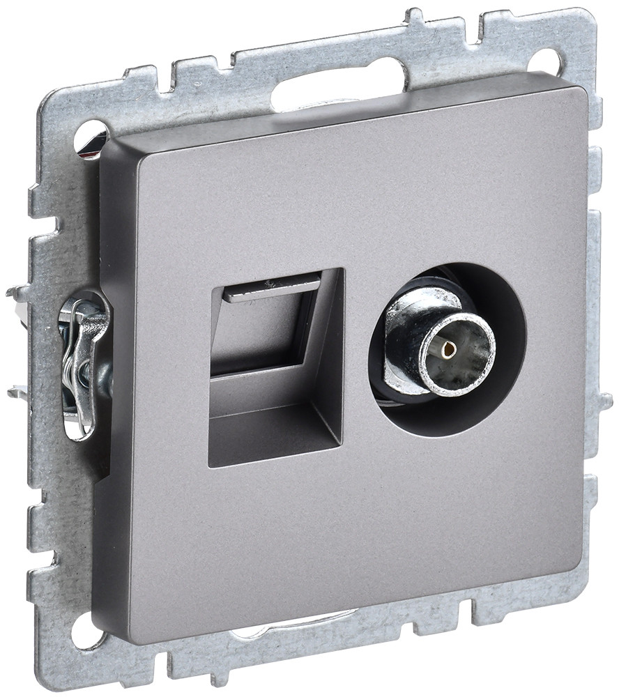Розетка 2-местная TV+RJ45 кат.5E РТВ/РК12-БрС сталь BRITE ИЭК