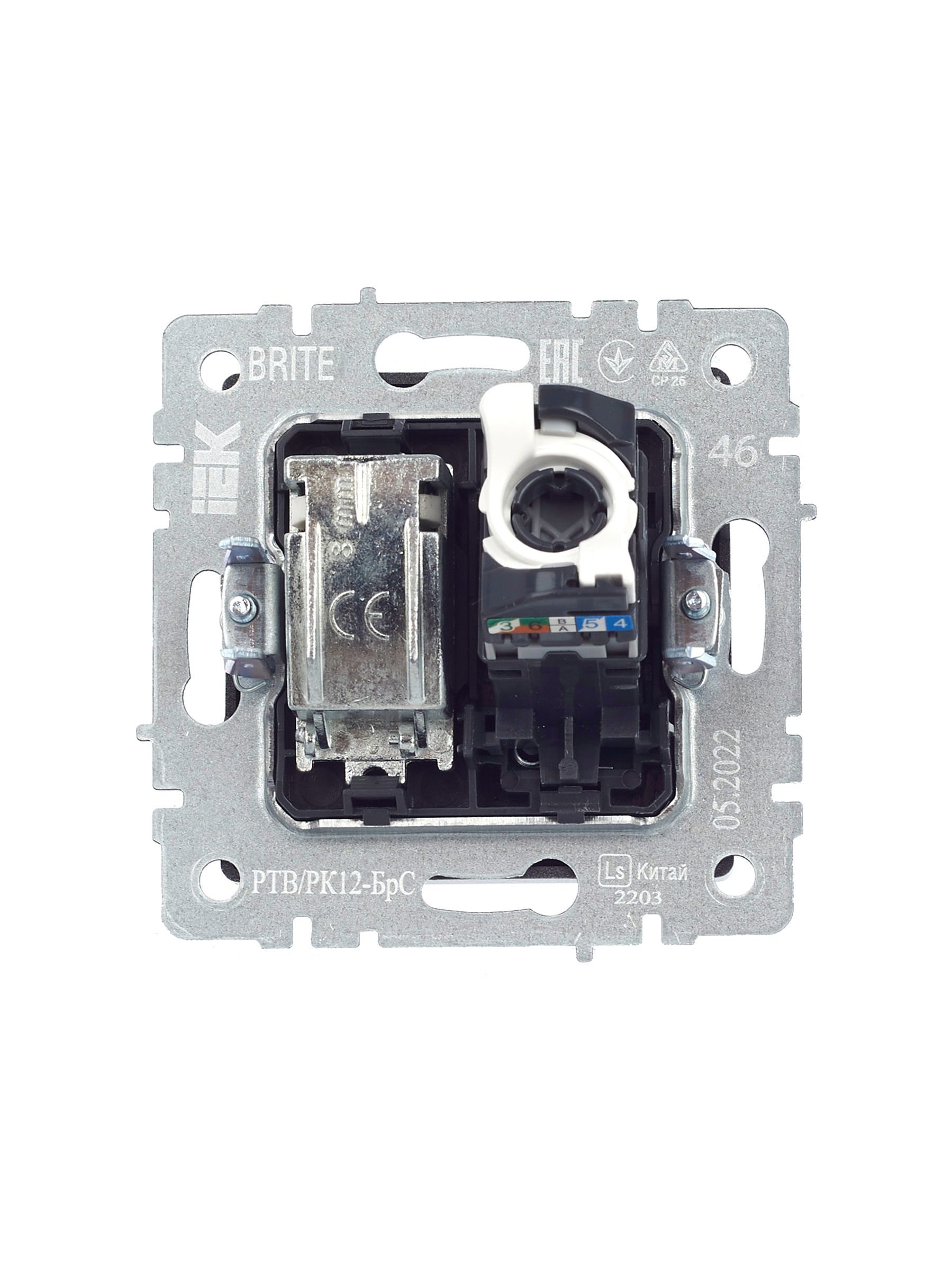 Розетка 2-местная TV+RJ45 кат.5E РТВ/РК12-БрС сталь BRITE ИЭК