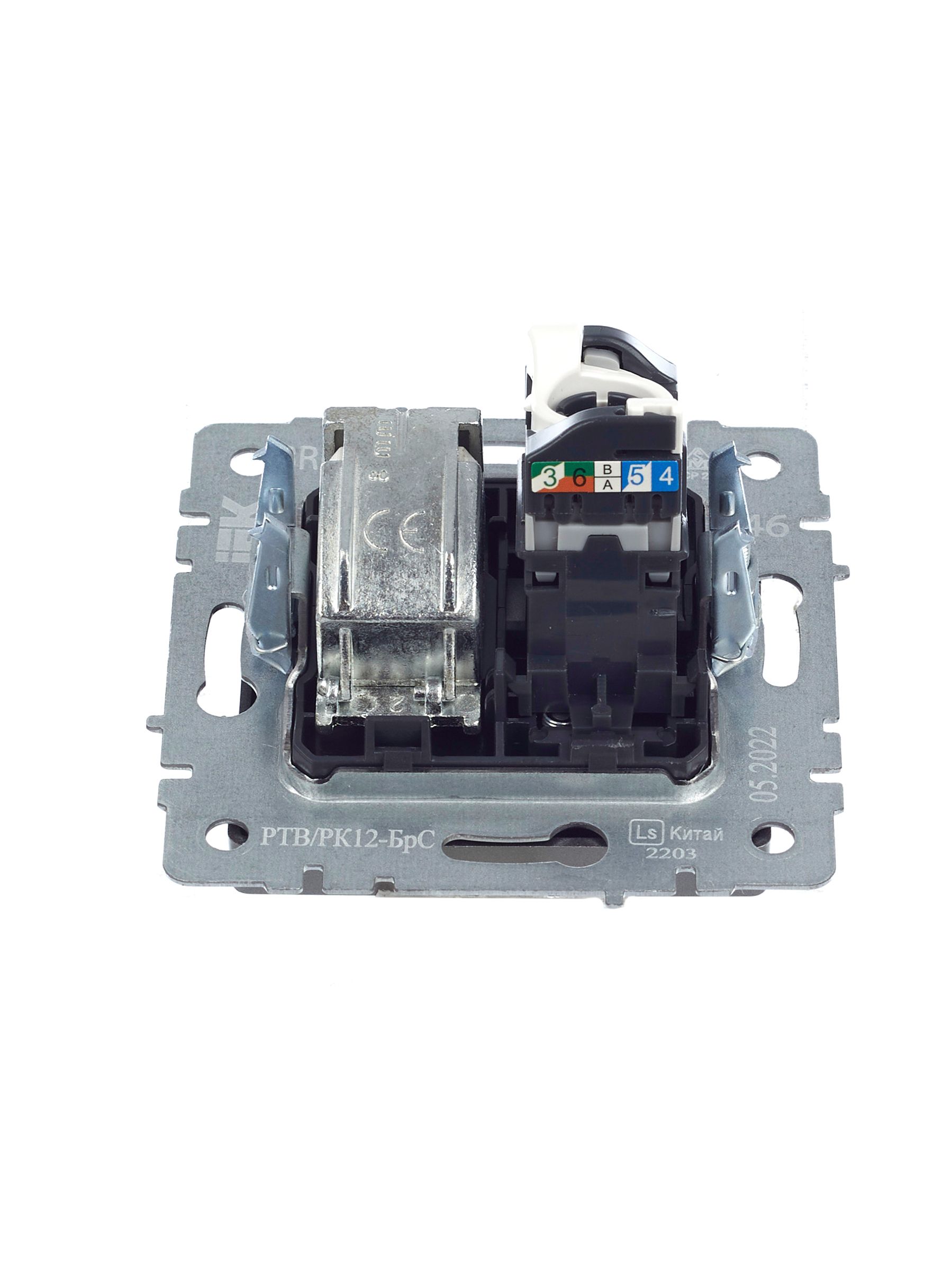 Розетка 2-местная TV+RJ45 кат.5E РТВ/РК12-БрС сталь BRITE ИЭК