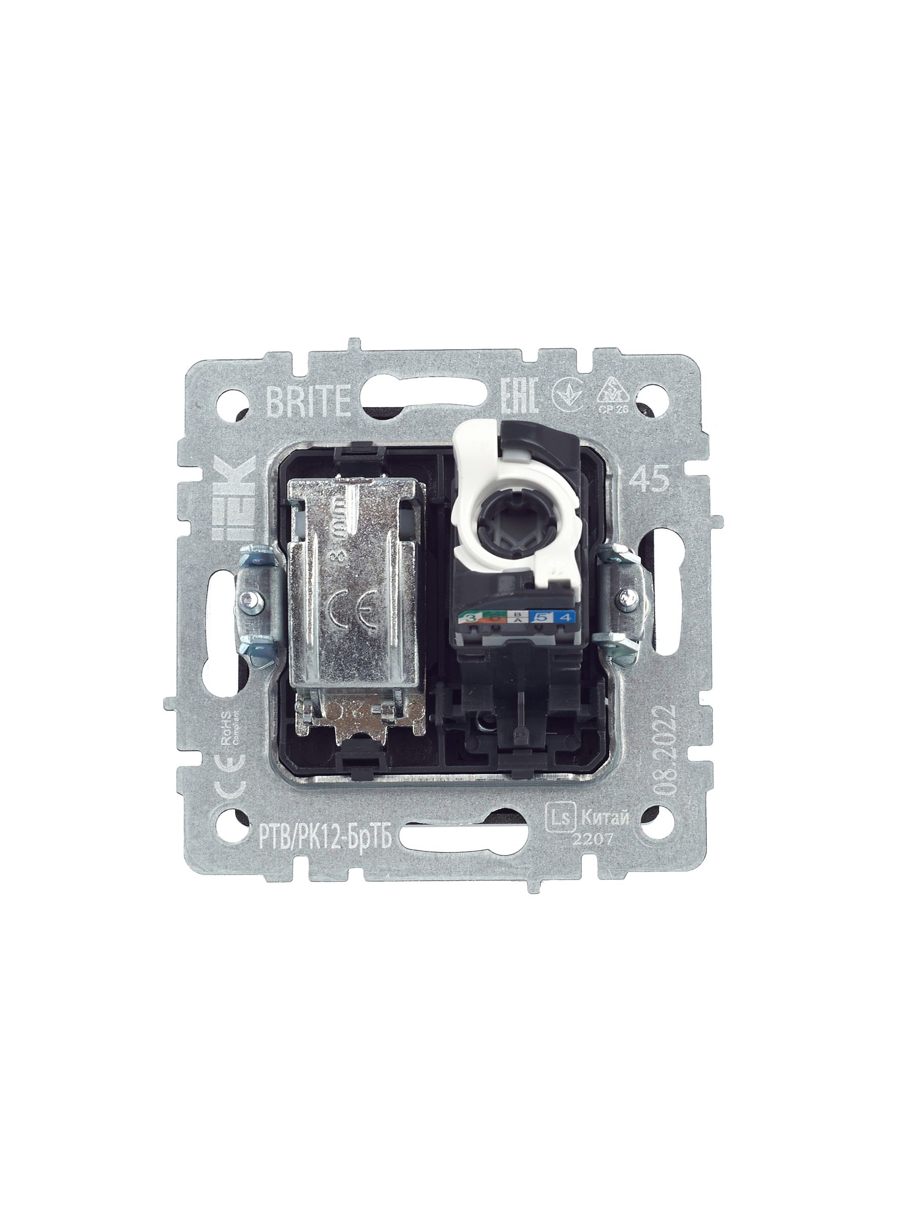 Розетка 2-местная TV+RJ45 кат.5E РТВ/РК12-БрТБ темная бронза BRITE ИЭК
