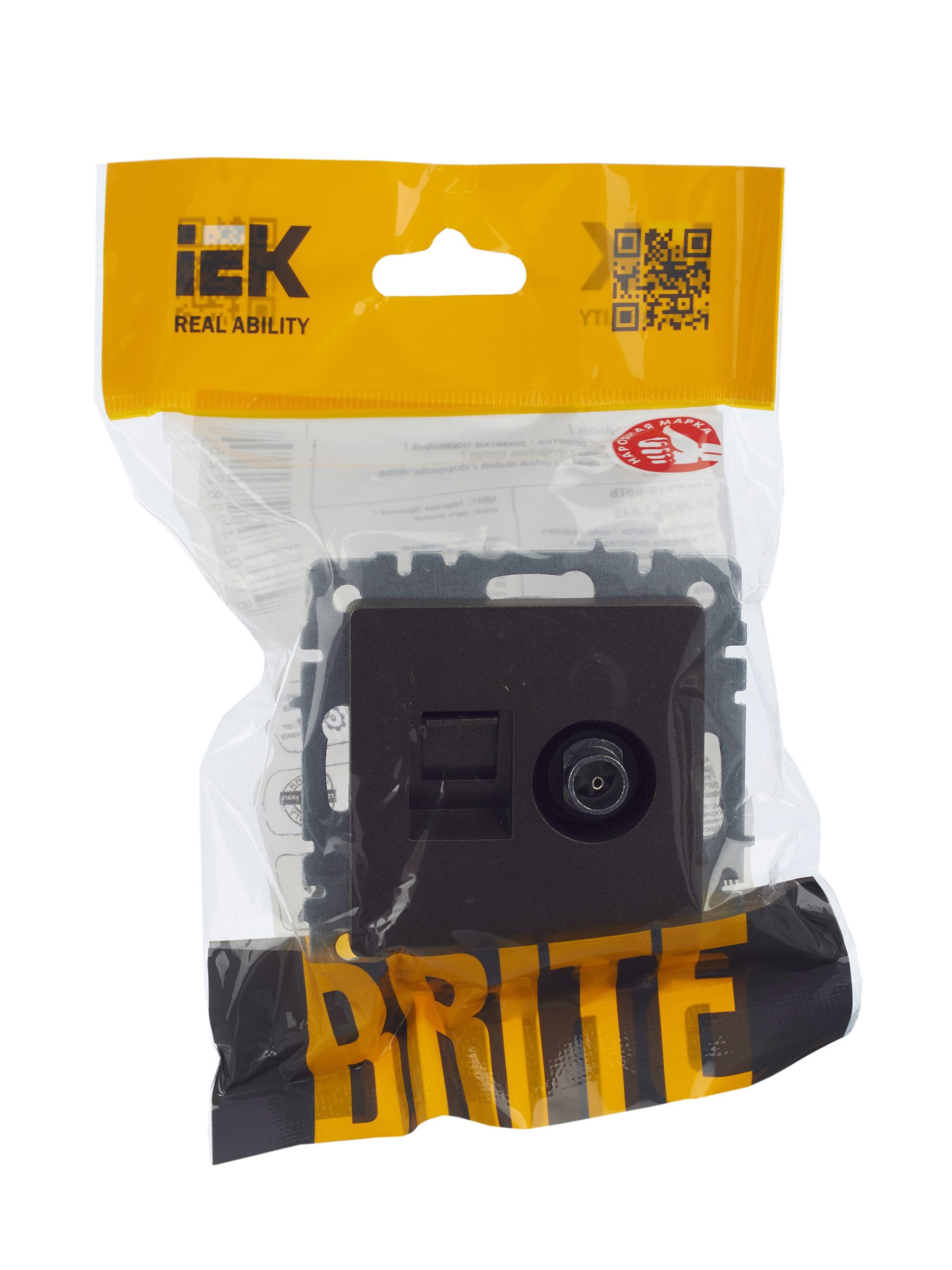 Розетка 2-местная TV+RJ45 кат.5E РТВ/РК12-БрТБ темная бронза BRITE ИЭК