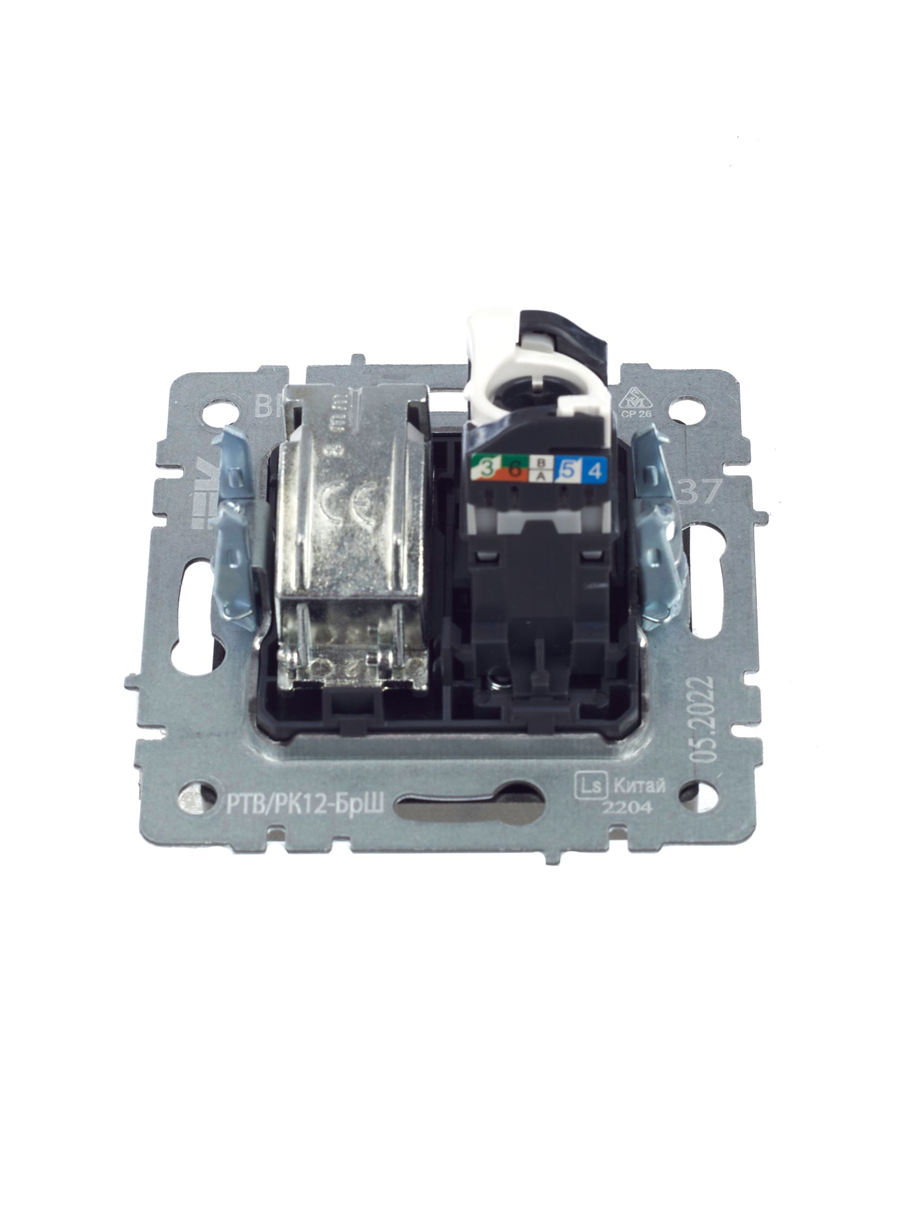 Розетка 2-местная TV+RJ45 кат.5E РТВ/РК12-БрШ шампань BRITE ИЭК