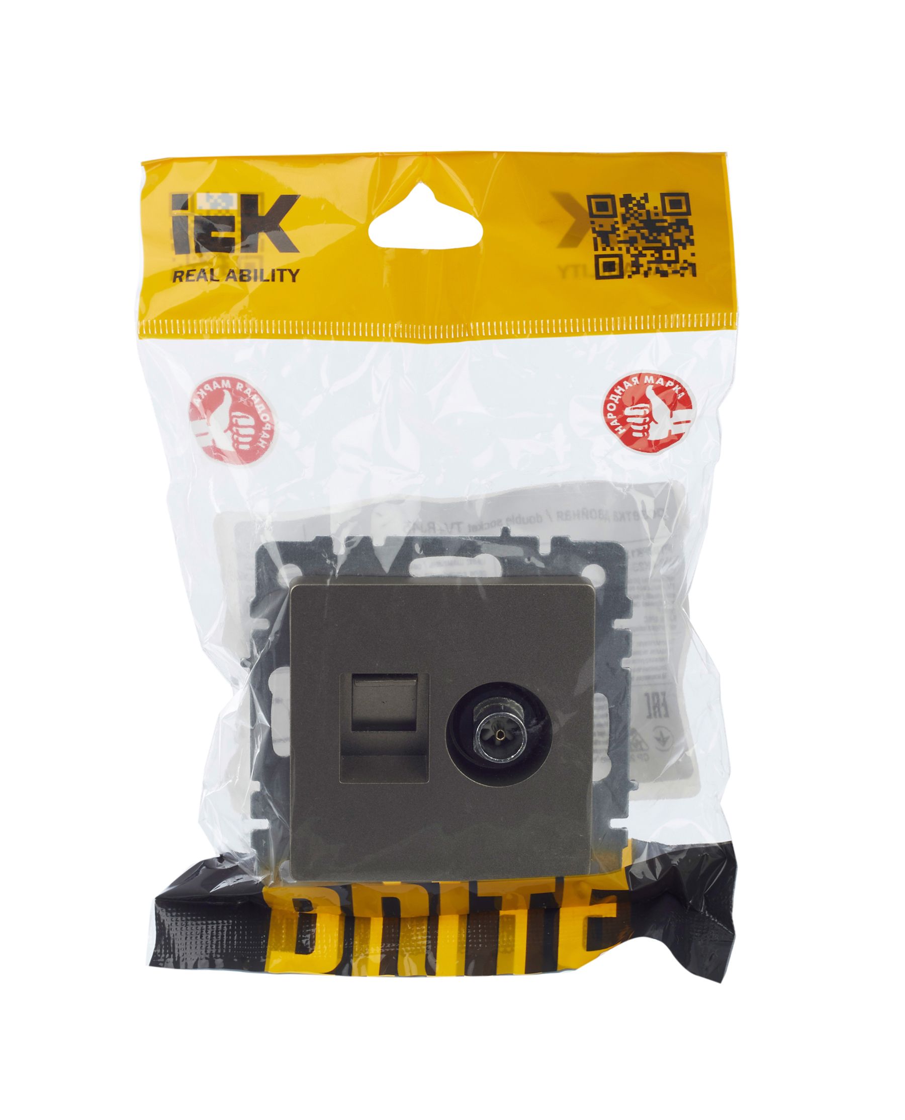 Розетка 2-местная TV+RJ45 кат.5E РТВ/РК12-БрШ шампань BRITE ИЭК