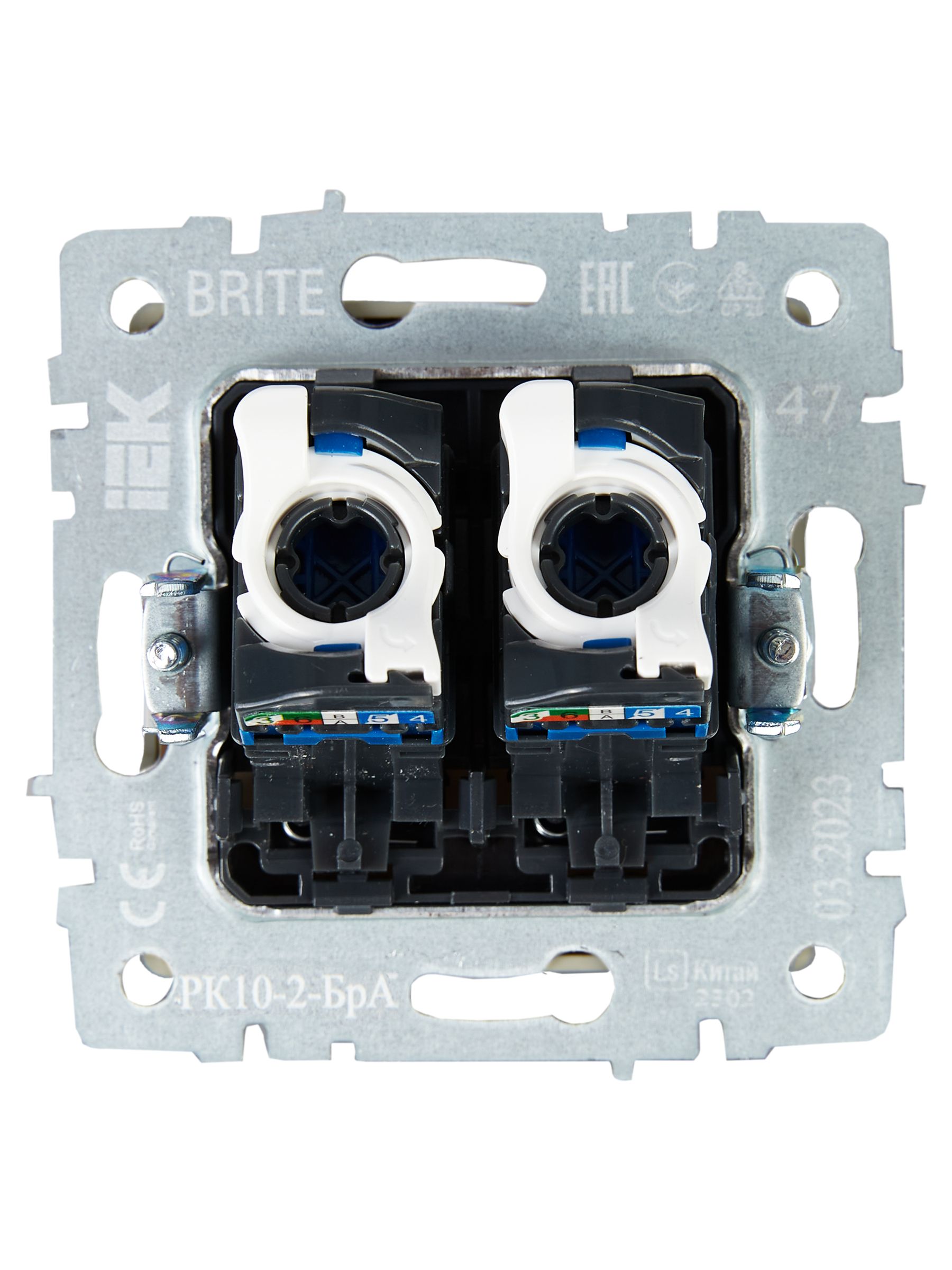 Розетка компьютерная двойная RJ45 кат.5E РК10-2-БрА алюминий BRITE ИЭК