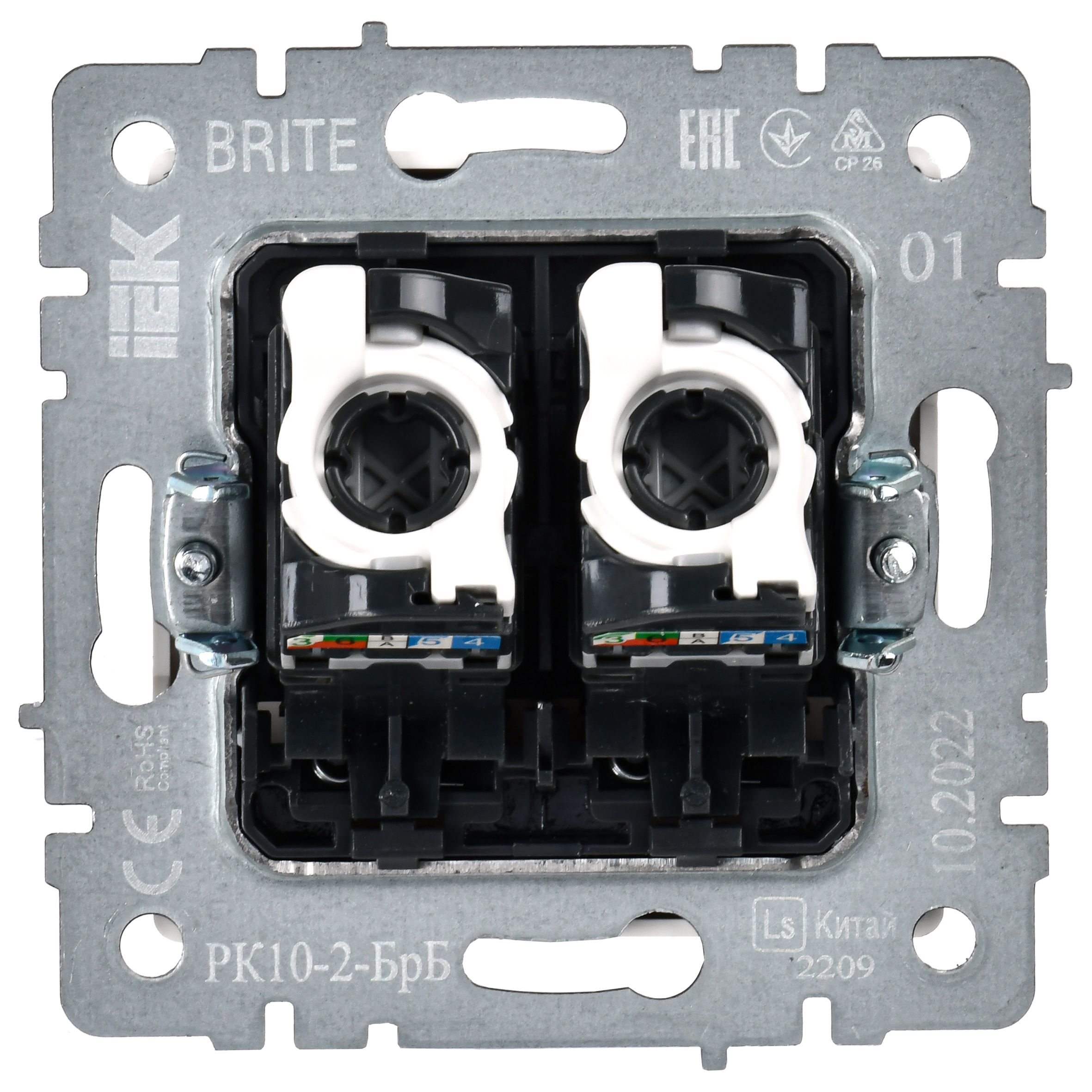 Розетка компьютерная двойная кат.5E RJ45 РК10-2-БрБ белый BRITE ИЭК