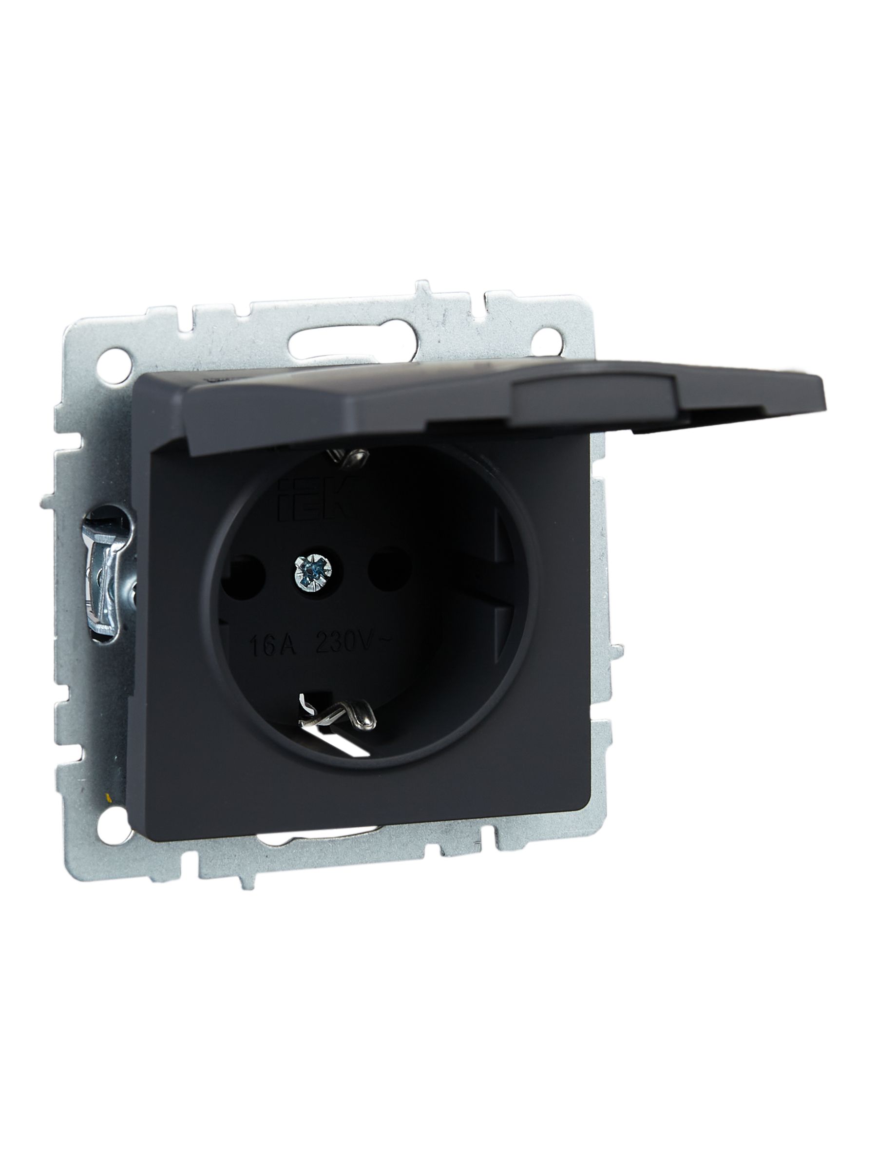 BRITE Розетка 1-местная с заземлением со шторками и крышкой 16А IP20 РСбш10-3-БрГ графит ИЭК
