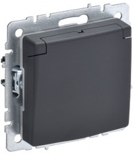 BRITE Розетка 1-местная с заземлением со шторками и крышкой 16А IP20 РСбш10-3-БрГ графит ИЭК