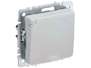BRITE Розетка 1-местная с заземлением со шторками и крышкой 16А IP20 РСбш10-3-БрЖ жемчуг ИЭК