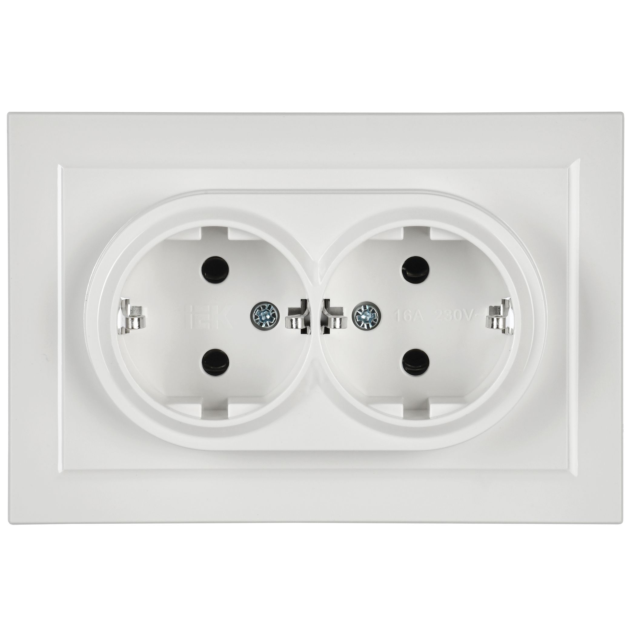 Розетка 2-местная с заземляющим контактом без защитных шторок 16А в сборе РС12-3-БрБ белая BRITE ИЭК