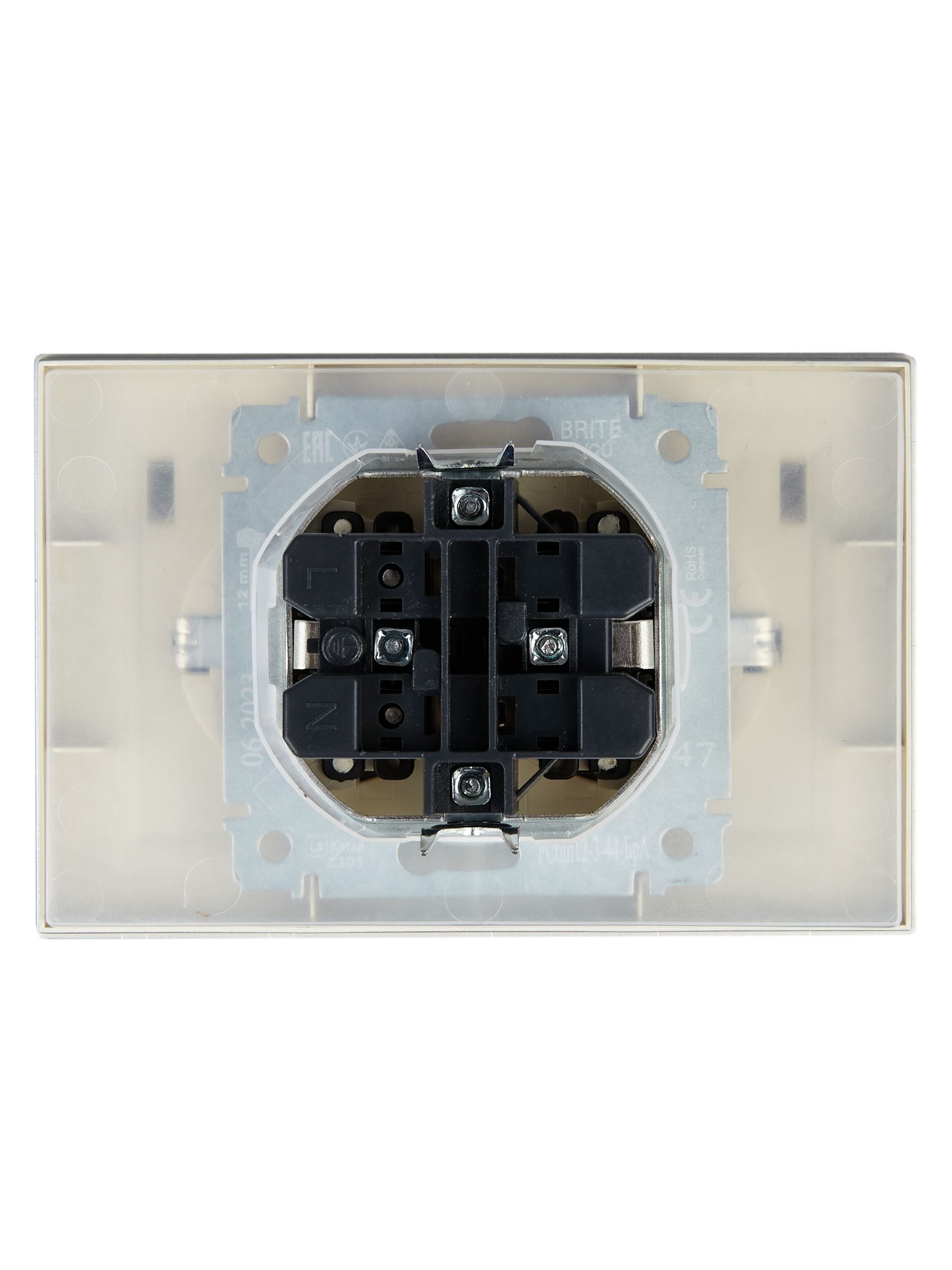 BRITE Розетка 2-я с крышкой 16А в сборе IP44 РСбш12-3-44-БрА алюминий ИЭК