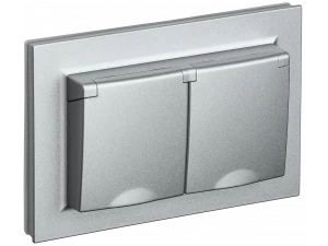 BRITE Розетка 2-я с крышкой 16А в сборе IP44 РСбш12-3-44-БрА алюминий ИЭК