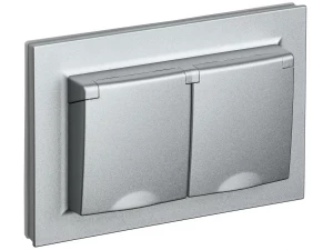 BRITE Розетка 2-я с крышкой 16А в сборе IP44 РСбш12-3-44-БрА алюминий ИЭК