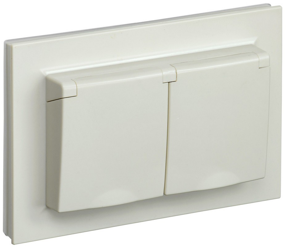BRITE Розетка 2-я с крышкой 16А в сборе IP44 РСбш12-3-44-БрКр бежевая ИЭК