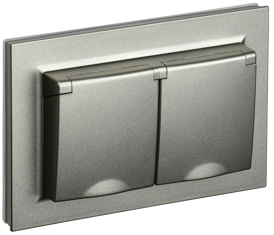 BRITE Розетка 2-я с крышкой 16А в сборе IP44 РСбш12-3-44-БрШ шампань ИЭК