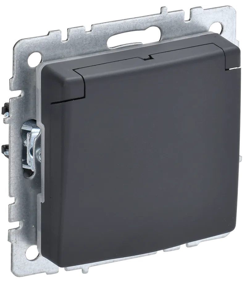 BRITE Розетка 1-местная с заземлением со шторками и крышкой 16А IP44 РСбш10-3-44-БрГ графит ИЭК