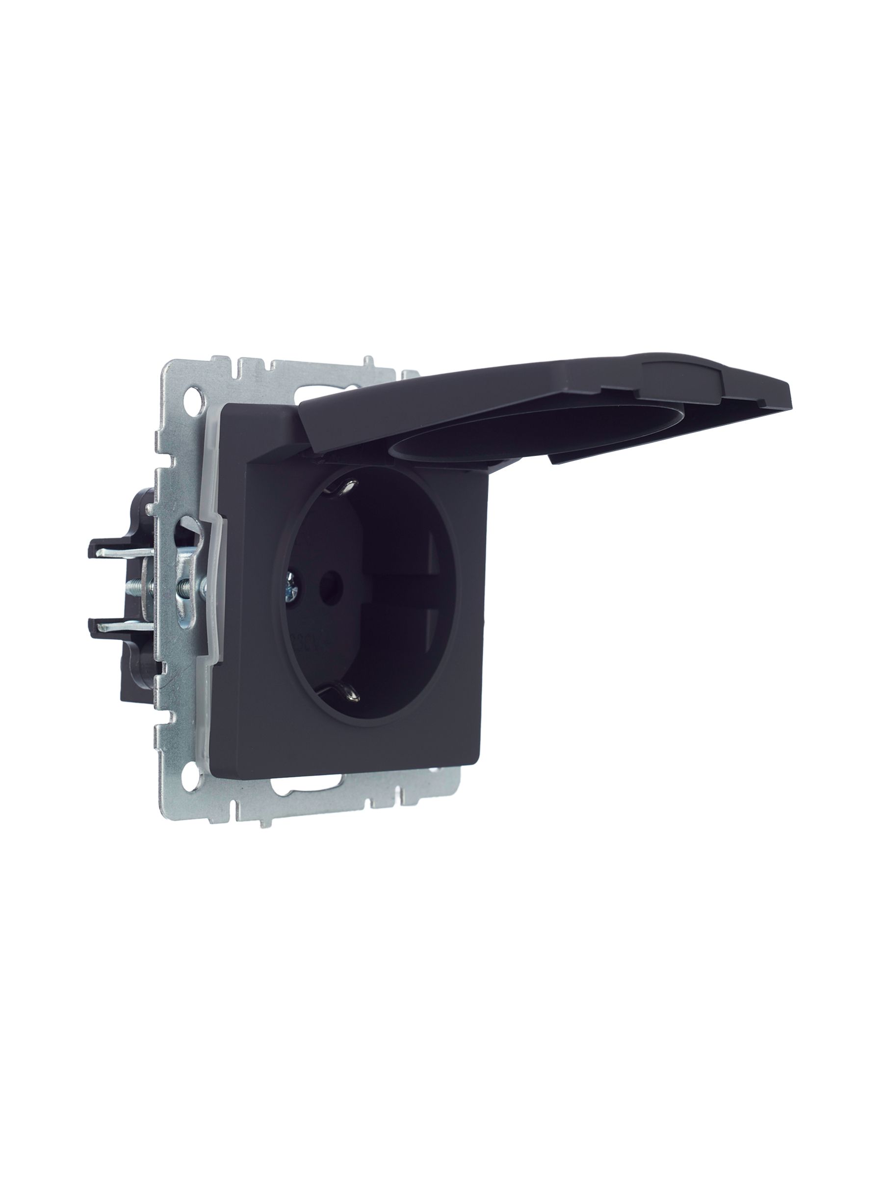 BRITE Розетка 1-местная с заземлением со шторками и крышкой 16А IP44 РСбш10-3-44-БрГ графит ИЭК