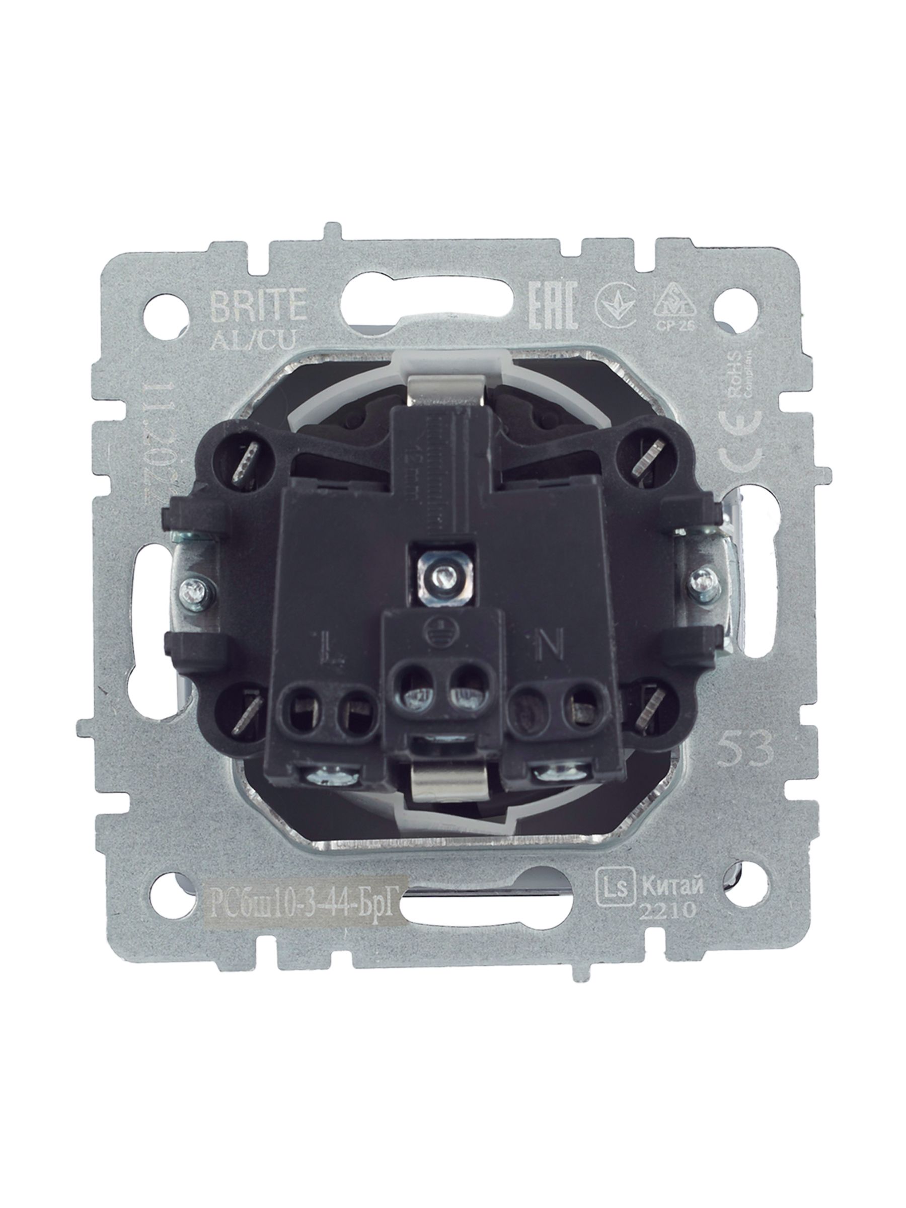 BRITE Розетка 1-местная с заземлением со шторками и крышкой 16А IP44 РСбш10-3-44-БрГ графит ИЭК