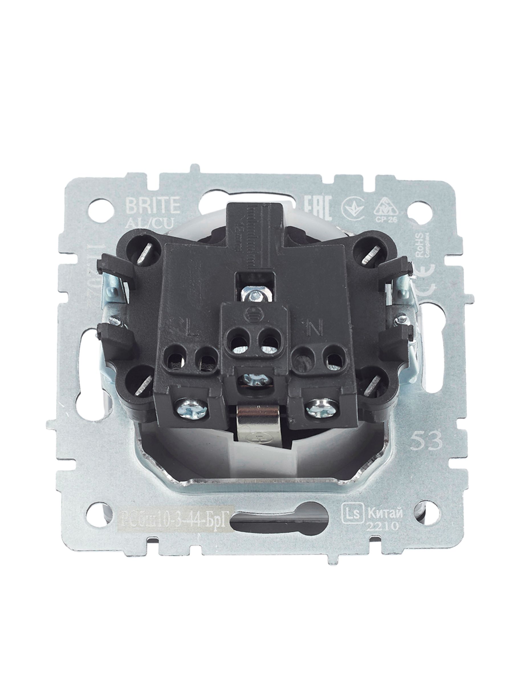 BRITE Розетка 1-местная с заземлением со шторками и крышкой 16А IP44 РСбш10-3-44-БрГ графит ИЭК