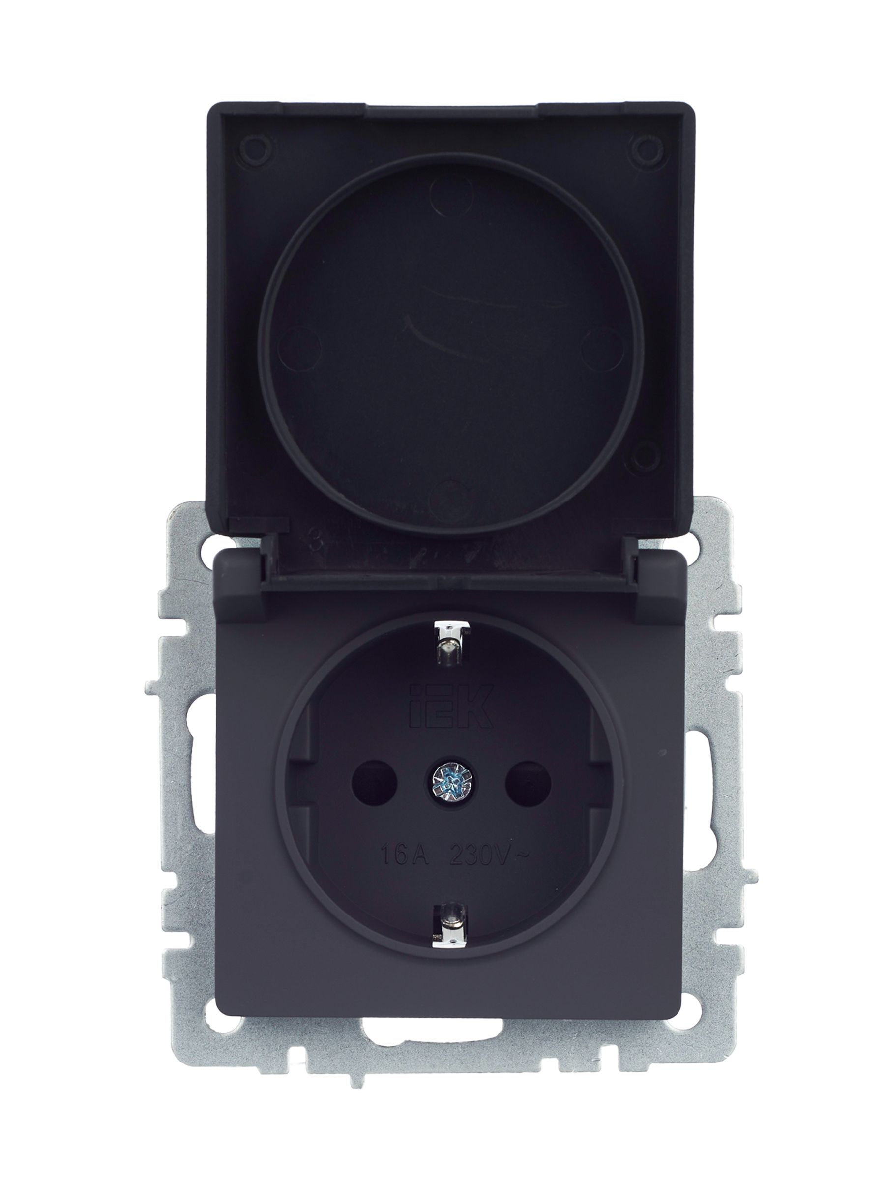 BRITE Розетка 1-местная с заземлением со шторками и крышкой 16А IP44 РСбш10-3-44-БрГ графит ИЭК