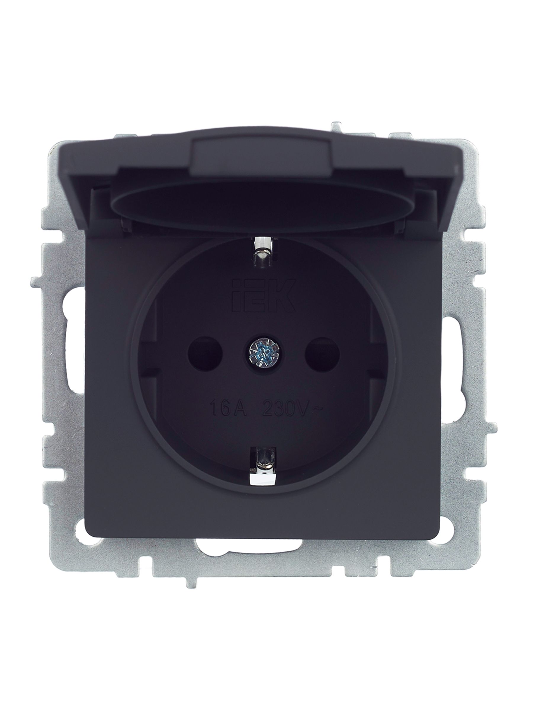 BRITE Розетка 1-местная с заземлением со шторками и крышкой 16А IP44 РСбш10-3-44-БрГ графит ИЭК