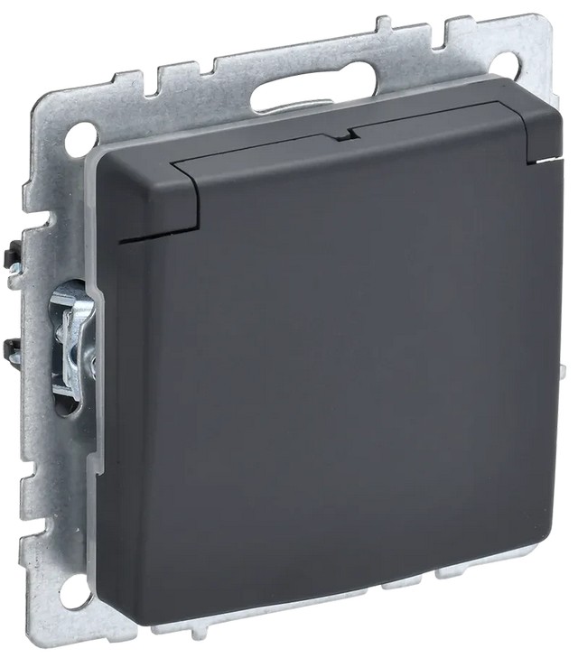 BRITE Розетка 1-местная с заземлением со шторками и крышкой 16А IP44 РСбш10-3-44-БрГ графит ИЭК