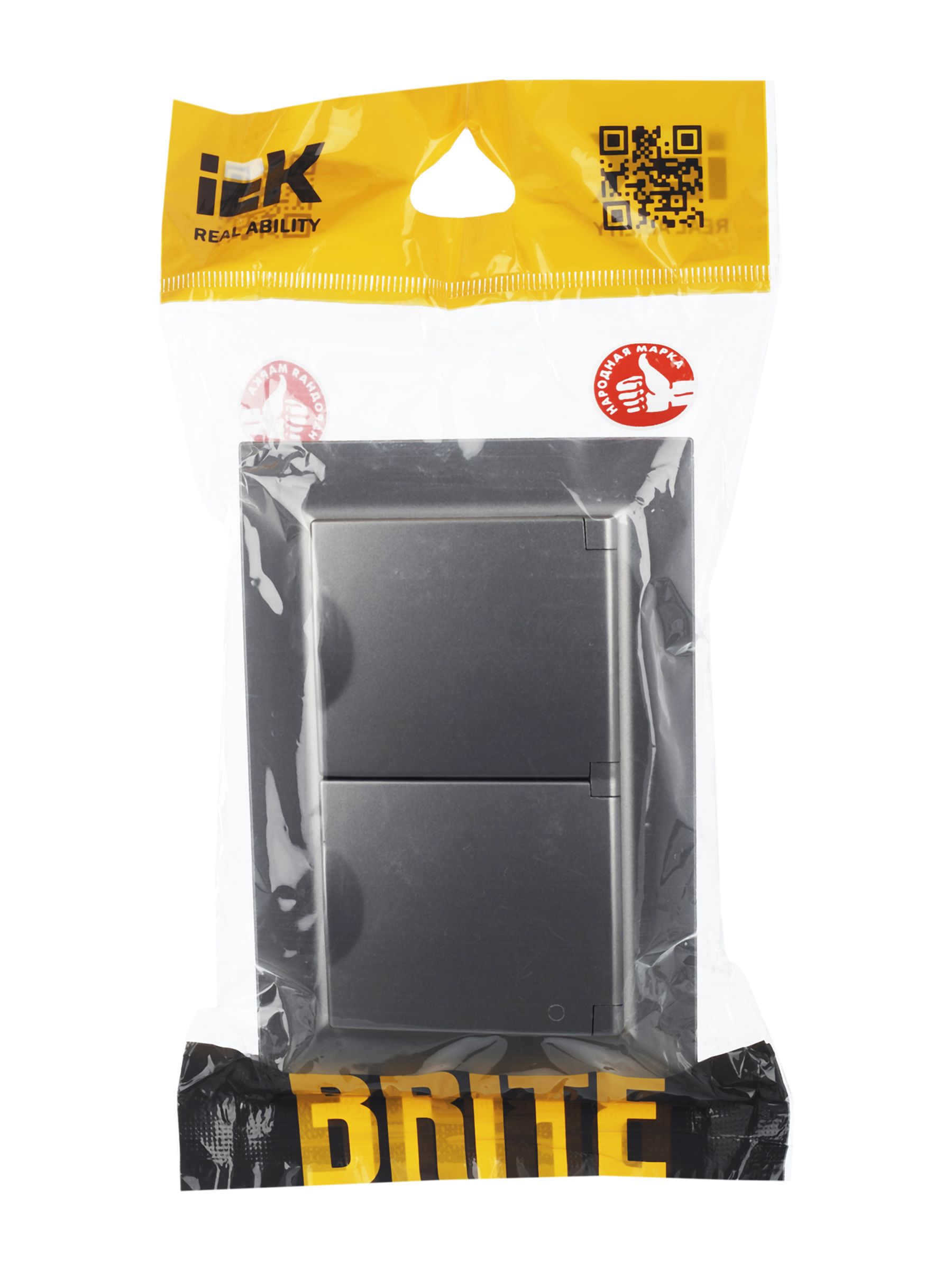 BRITE Розетка 2-я с крышкой 16А в сборе IP44 РСбш12-3-44-БрС сталь ИЭК