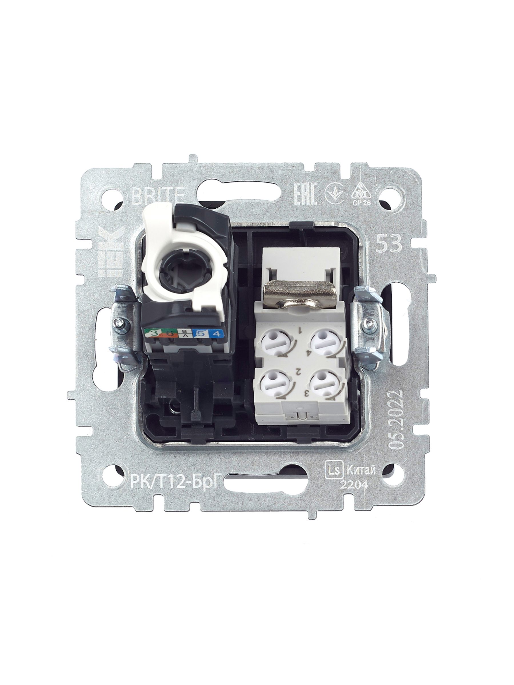 BRITE Розетка двойная RJ11+RJ45 кат.5E РК/Т12-БрГ графит ИЭК